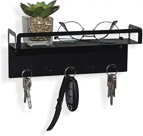 Porta Chaves, Chaveiro Organizador, Gancho, Porta-chaves, Prateleira de parede, preto, 10x26cm - GEGUTON
