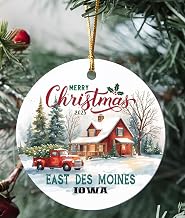 East Des Moines IA Ornament Red Truck - Merry Christmas Ornament 2025 Keepsake East Des Moines Ornament 3 Inch