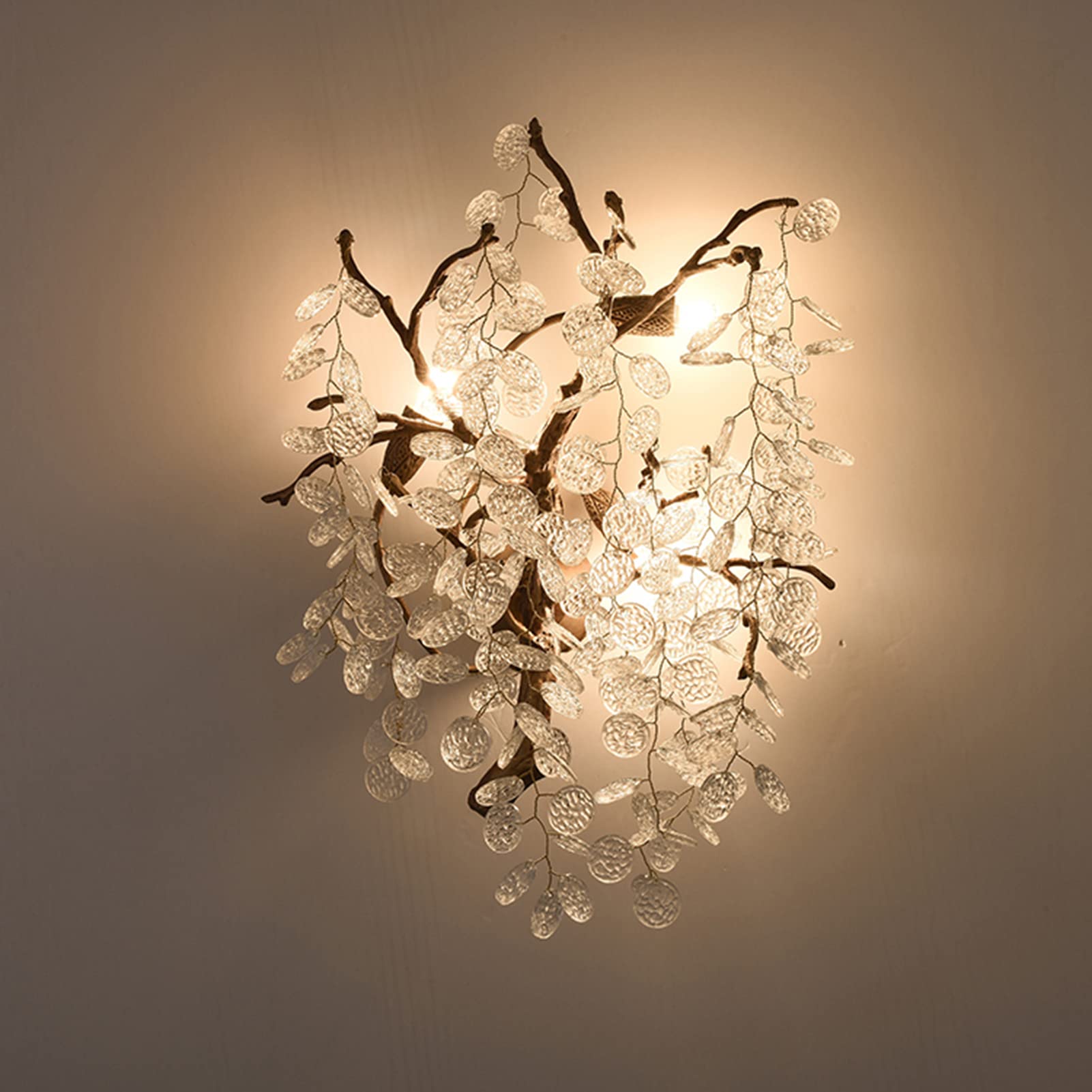 YNIYUJKL Wall Lamp, Retro Crystal Wall Lamp, Postmodern Light Luxury Crystal Wall Lamp, All Copper Glass Background Wall Lamp,For Bedroom, Entryway, Dining Room, Girls Room,