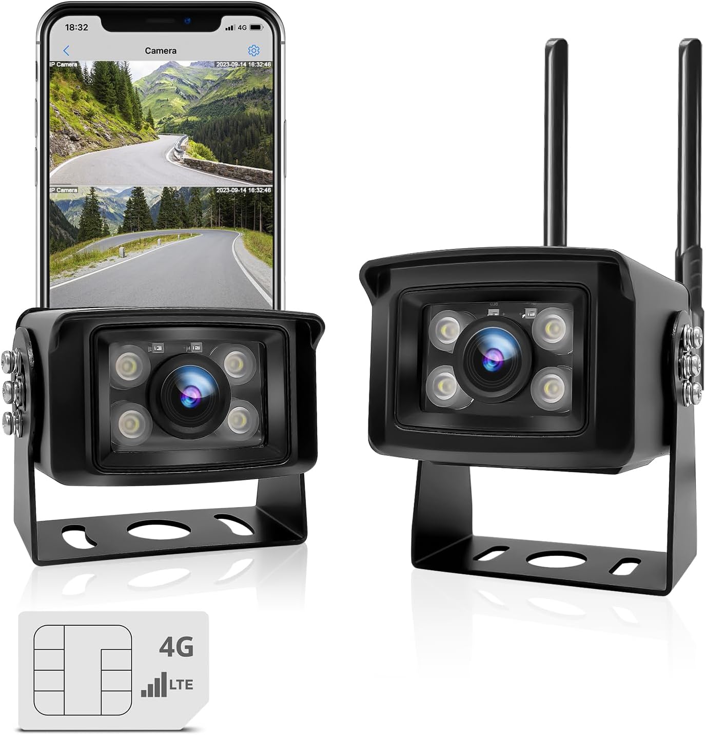 GENBOLT 3G/4G LTE Truck Camera No WiFi, Security Camera Outdoor with Sim Card, Sound & Light Alarms, Remote Monitoring Dual Cameras for RV, Truck, Camper, Trailer, Caravan, IP69K Waterproof