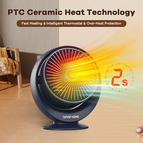 Miniatura 2 de Calentadores de espacio para uso en interiores, calentador portátil PTC, calentamiento rápido, calentador eléctrico con 2 modos de calefacción,