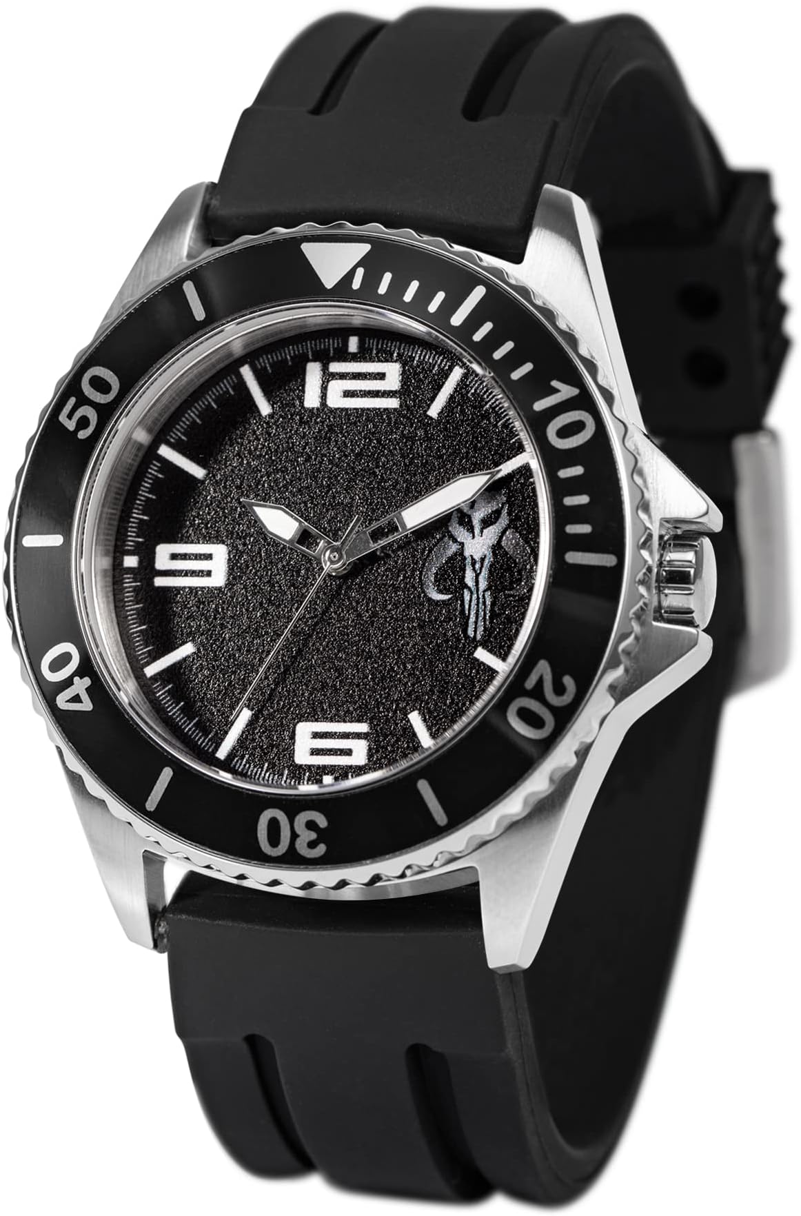 Star Wars Darth Vader Watch for Men – Featuring Sith Lord Helmet Dial – Great Gift for Star Wars Fans – Silver Case, Black Bezel, and Black Silicone Strap – Buy and GET 1 Free Mystery Watch
