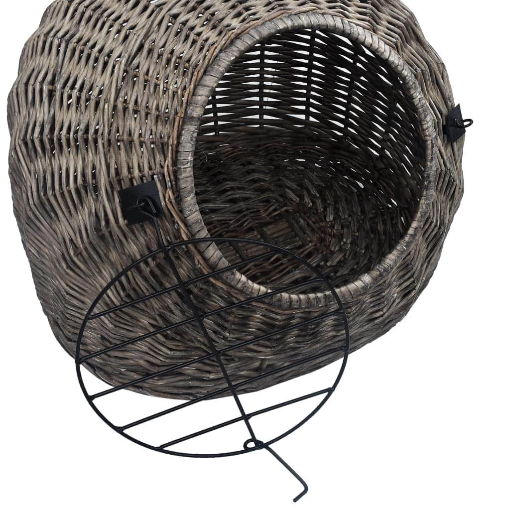Katzen Transportkorb aus Naturweide Grau 45x35x35 cm, mit Tür und Schlaufe, für Katzenbox Tiertransport Reise Tierarzt, Tragetasche für Haustierbox