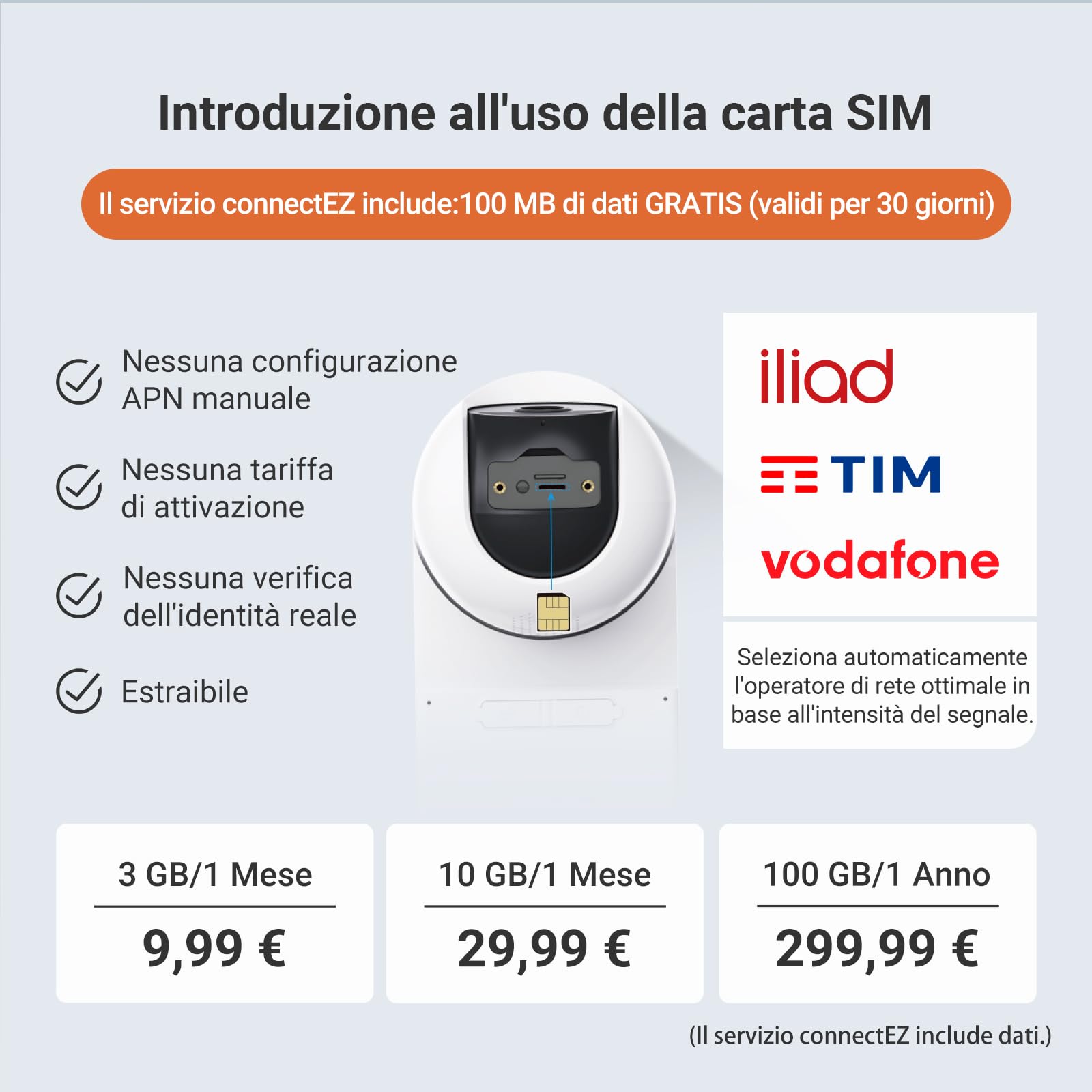 EZVIZ HB8 Lite 4G Telecamera Wi-Fi Esterno Senza Fili con Pannello Solare, Risoluzione 2K+, Scheda SIM Inclusa, Connettività 4G LTE & Wi-Fi 6, Modalità AOV, Rilevamento Umano/Veicoli, PTZ 360°