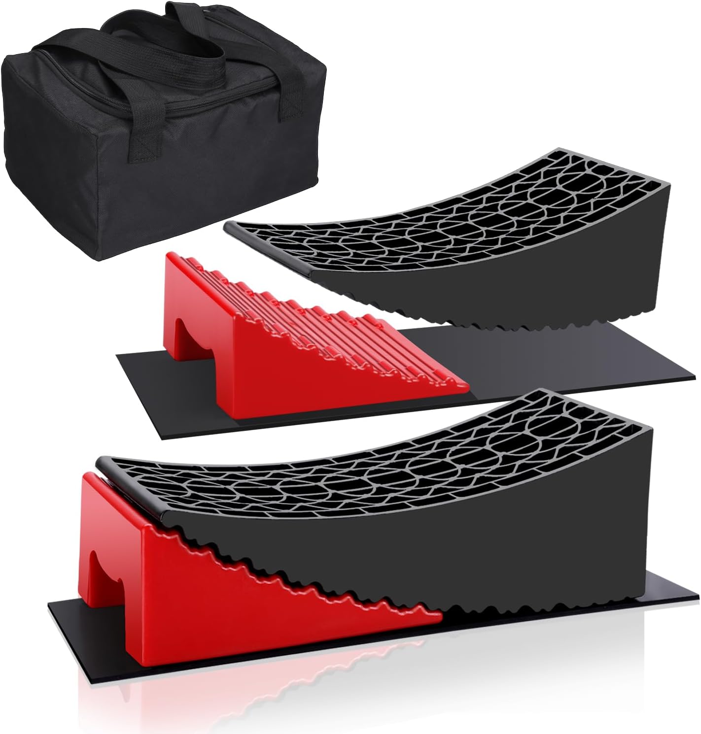 Camper Leveler 2 Pack, RV Leveling System for Travel Trailer Up to 35,000 lbs, with 2 Levelers, 2 Chocks, 2 Mats, Carrying Bag, Faster & Easier Camper Leveling Than RV Leveling Blocks