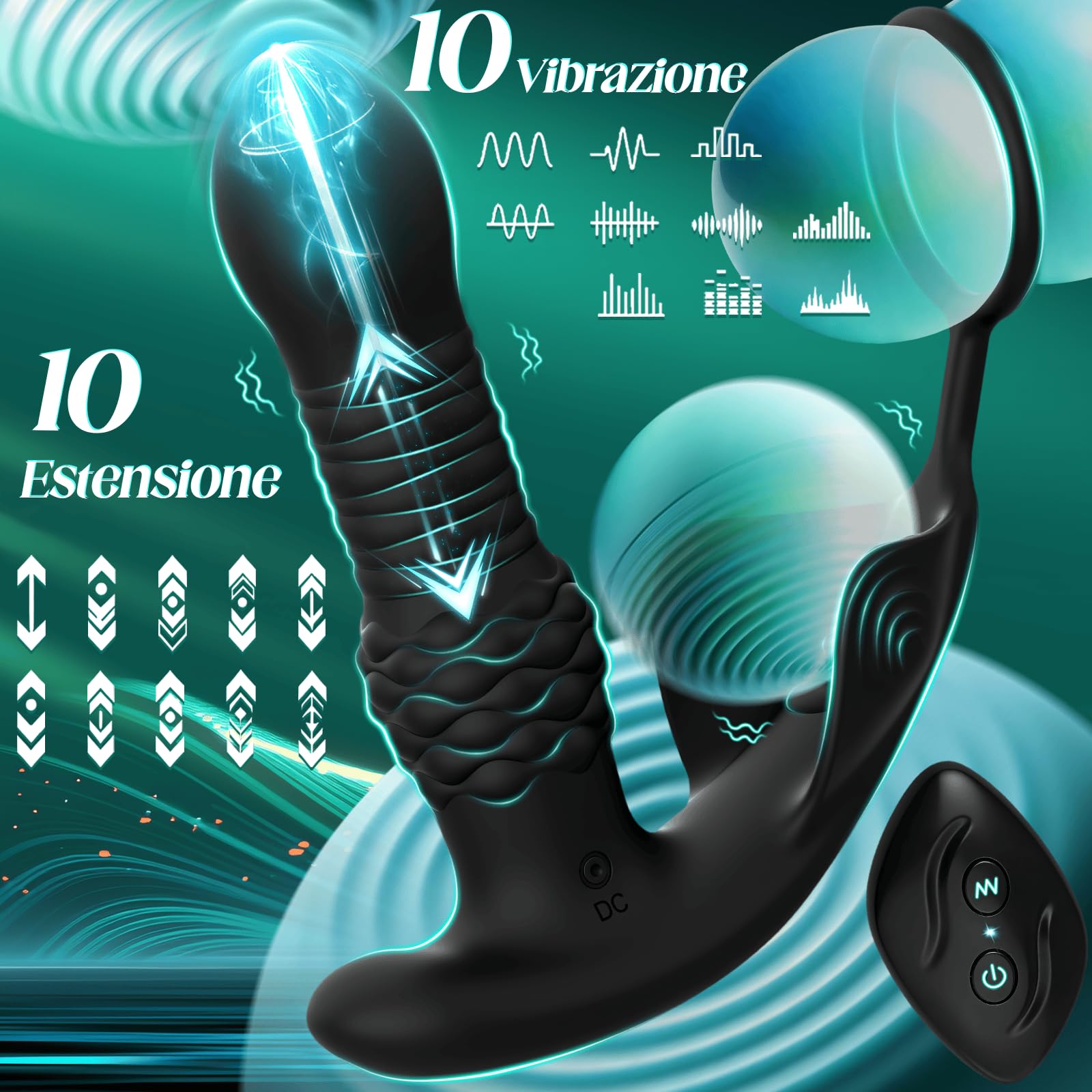 Vibratori Anali per Uomo Stimolatore Prostata Uomini Massaggio Prostata con 9 Modalità di Spinta e Vibrazione Anello per Pene Anal Plug Sex Toys Uomo Anale Vibratore Dildo Anale Controllo APP