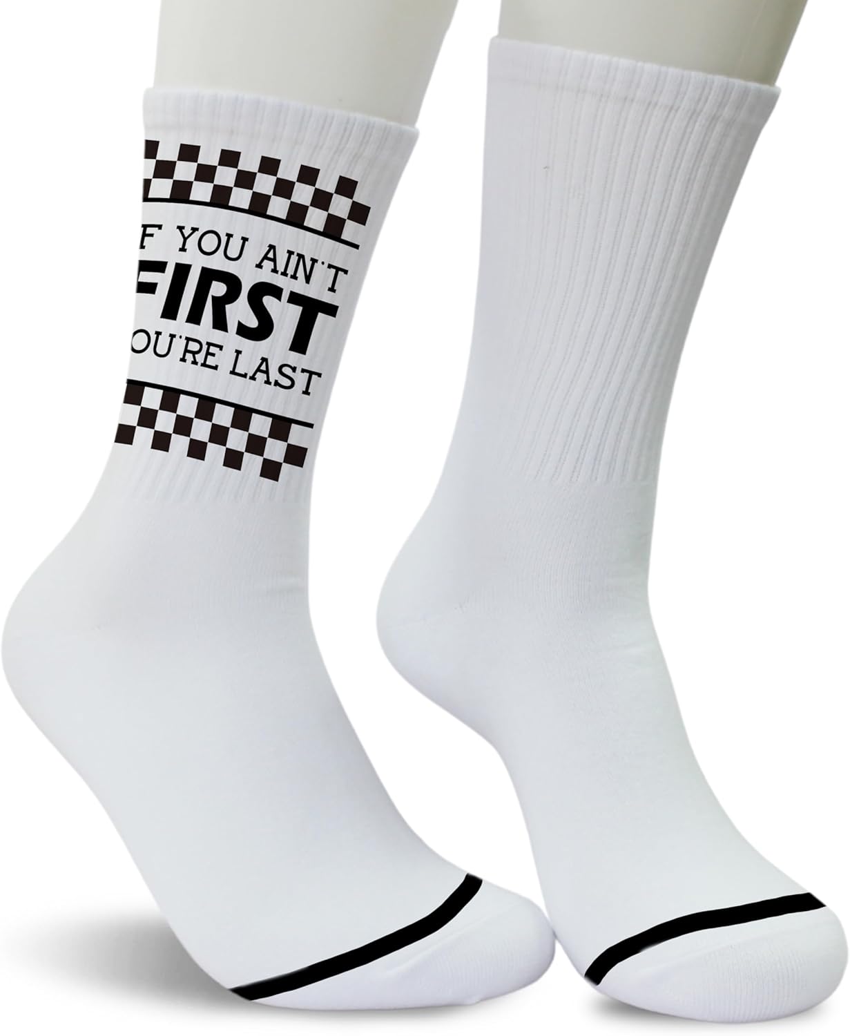 “If You Ain’t First You’re Last” Racing Crew Socks for Men and Women, Funny Graphic Socks - Image 5