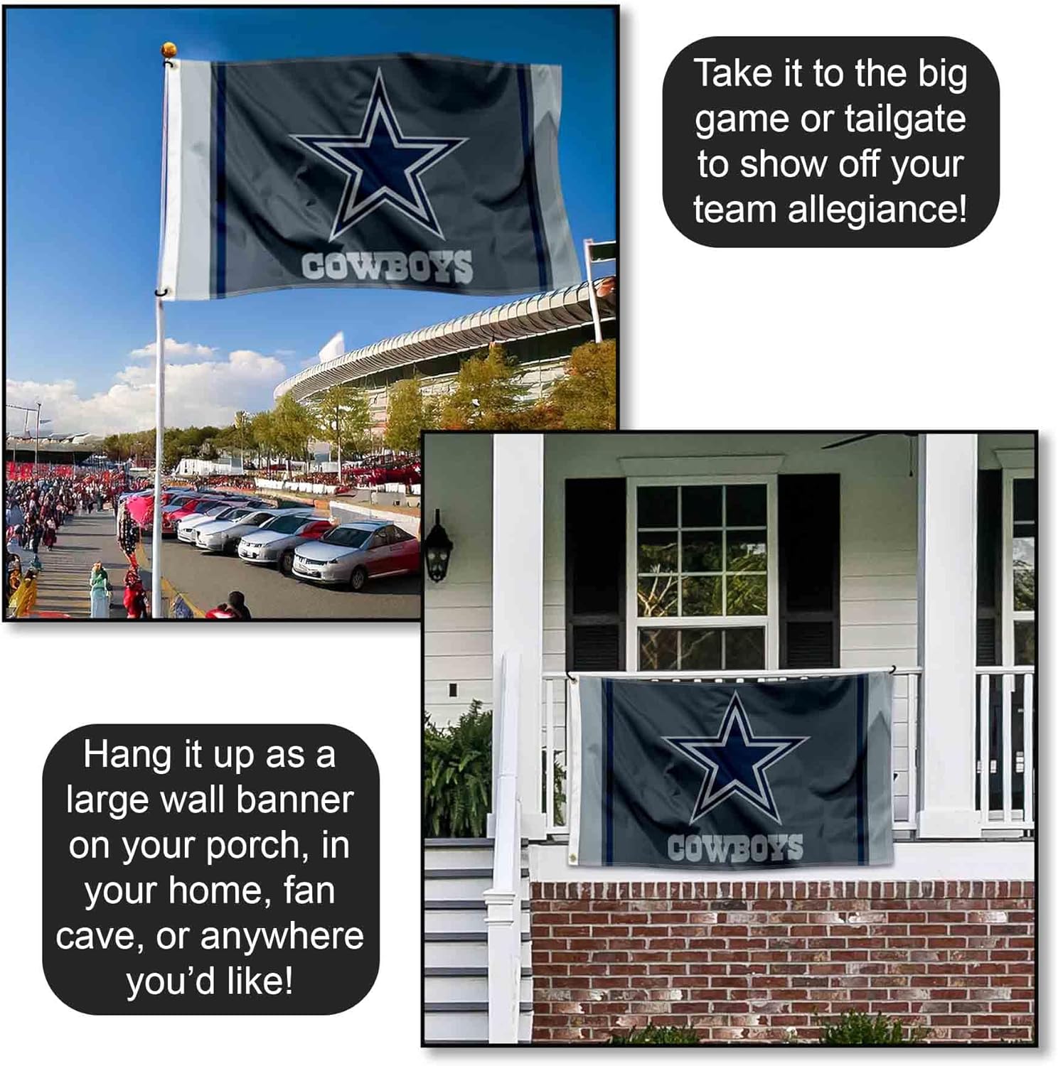 Dallas Cowboys Blackout Sideline Flag Outdoor Indoor 3x5 Foot Banner - Image 4