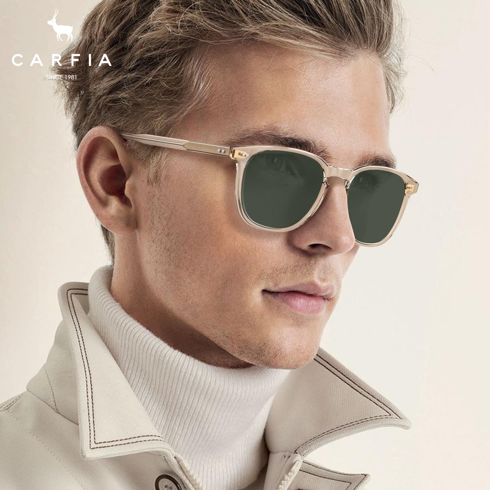 Carfia Occhiali da sole polarizzati da uomo classici quadrati stile street | 100% protezione UV400 occhiali ideali per la guida e la pesca