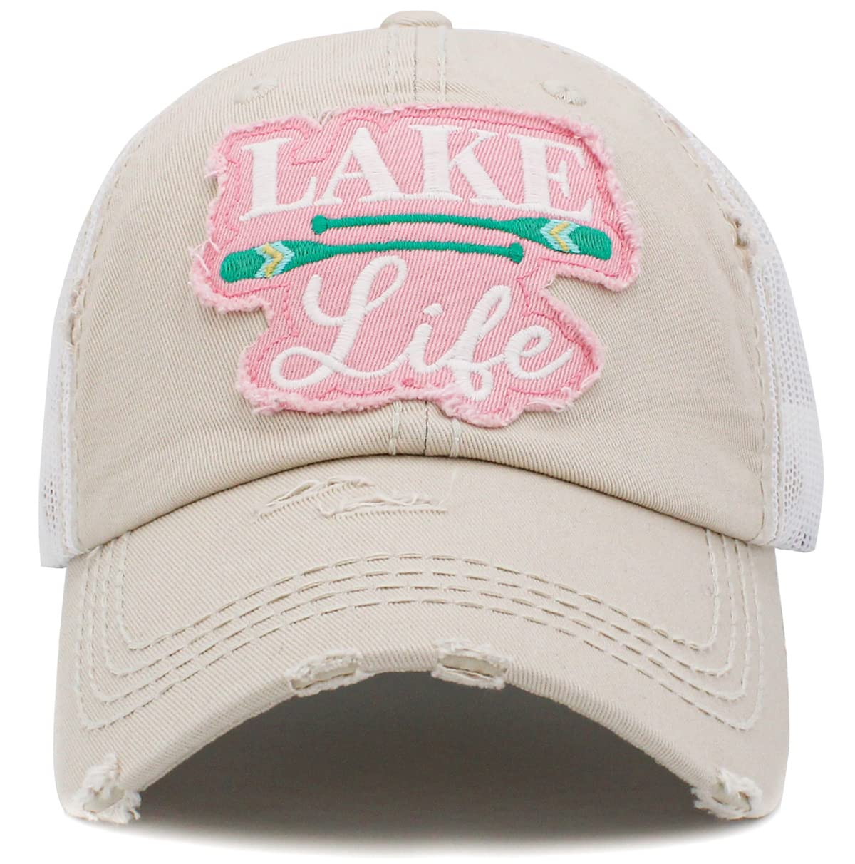 Vacation Beach Camping Womens Baseball Cap Distressed Vintage Unconstructed Embroidered Patch Hat