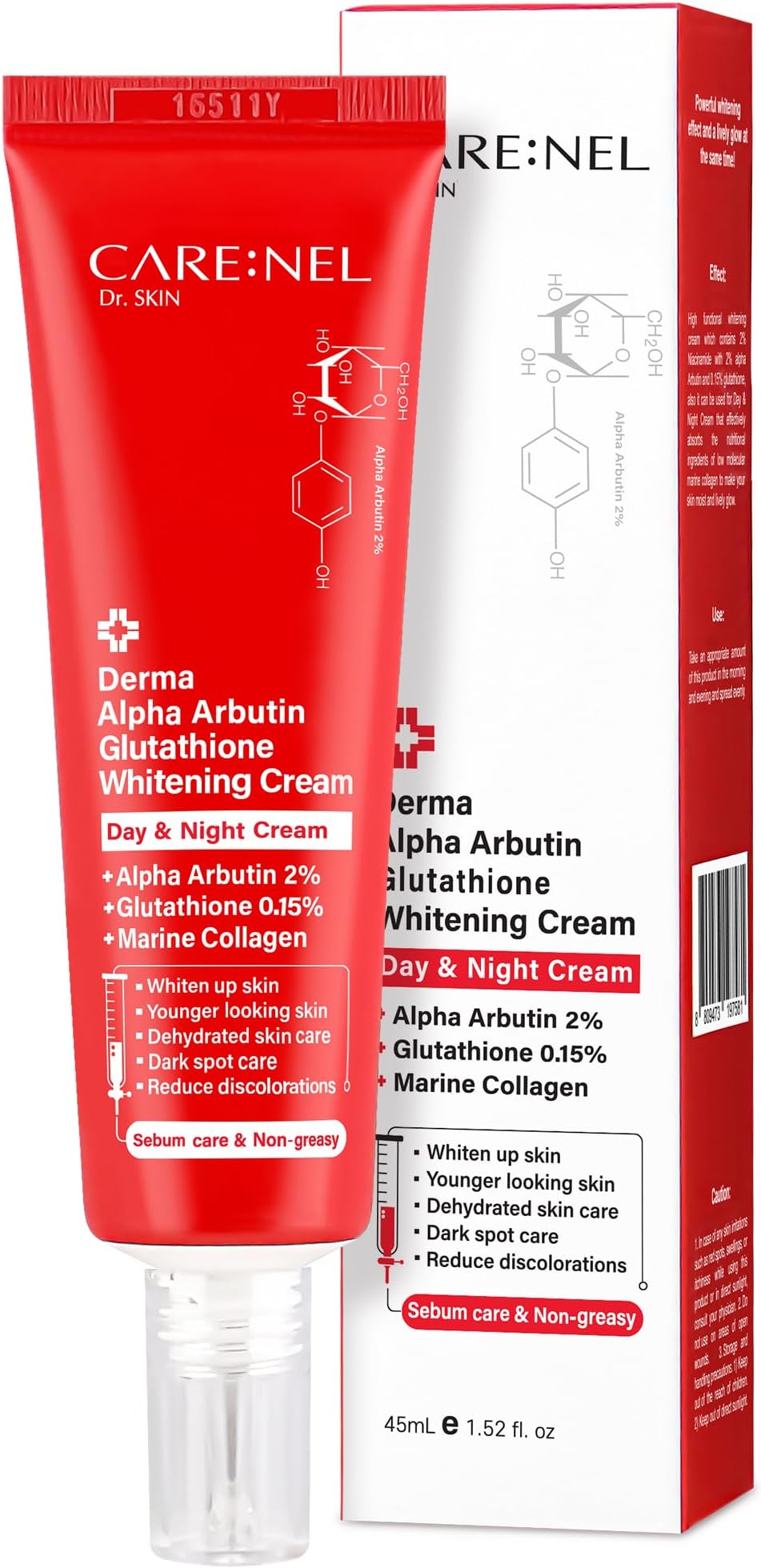 CARE:NEL Whitening Cream for face Korea Derma Alpha Arbutin Glutathione 1.52fl.oz/45ml