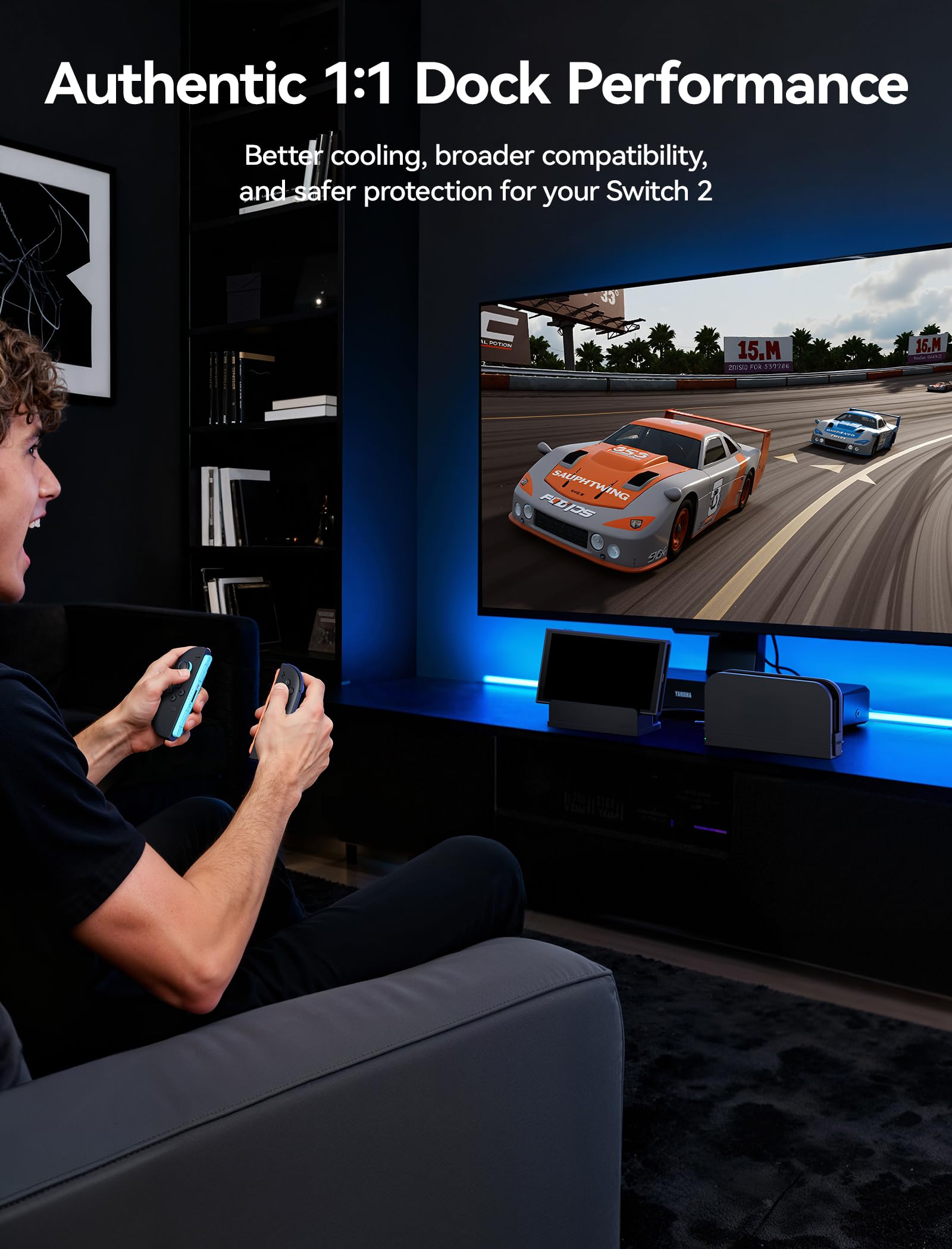 JSAUX Cable Extensor con Soporte para Dock de Switch 2, Extensión USB C de 35 cm, Carga Rápida y Datos 10 Gbps, Salida de Video 4K a 60 Hz, Función Dock 1:1, Ventilación Pasiva, para Fundas Gruesas - 5