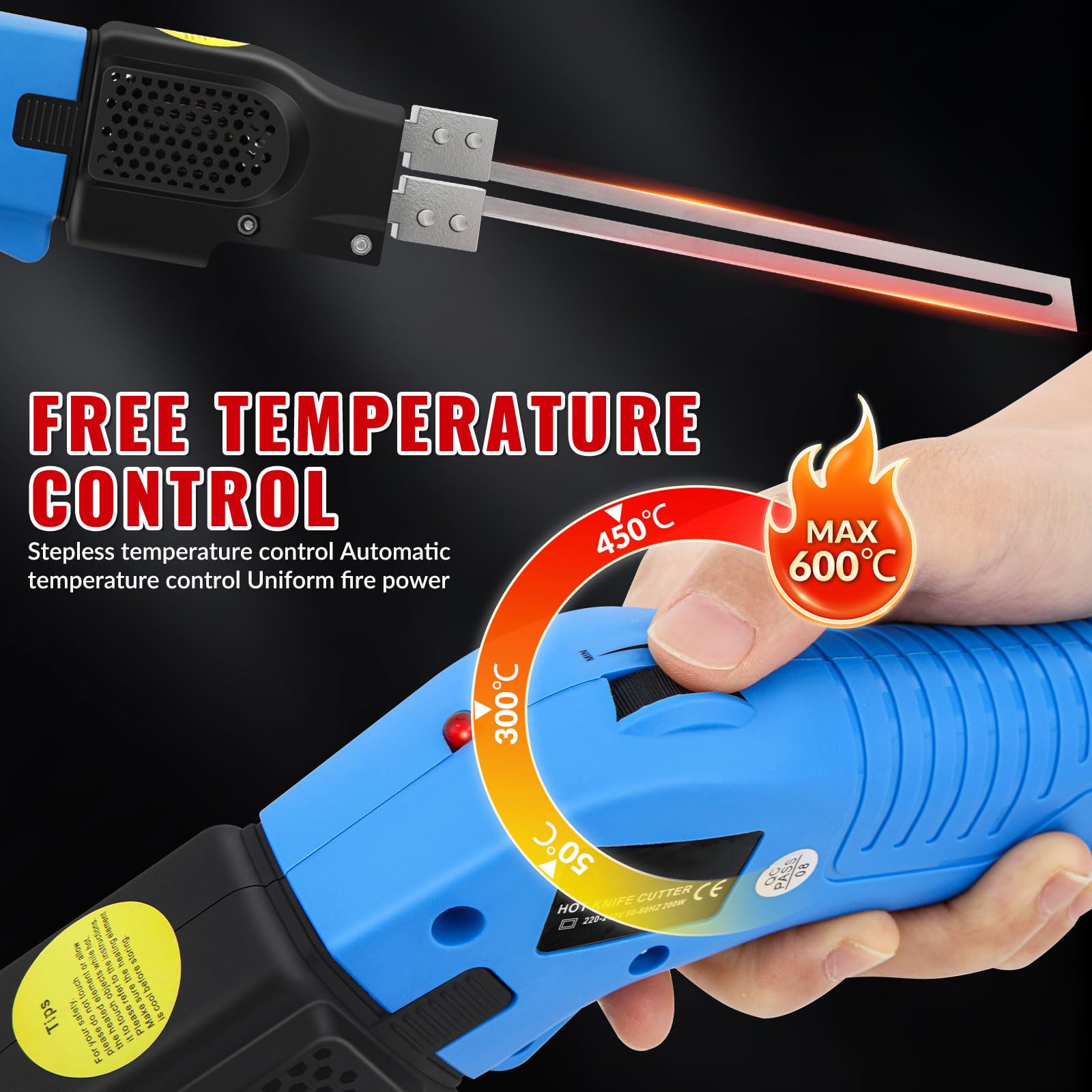 Juego de cortadores de espuma de calor regulables de 50 a 600 °C, doble ventilador, calentamiento rápido en 30 segundos, alambre caliente recubierto de cobre, mango ergonómico con maletín de