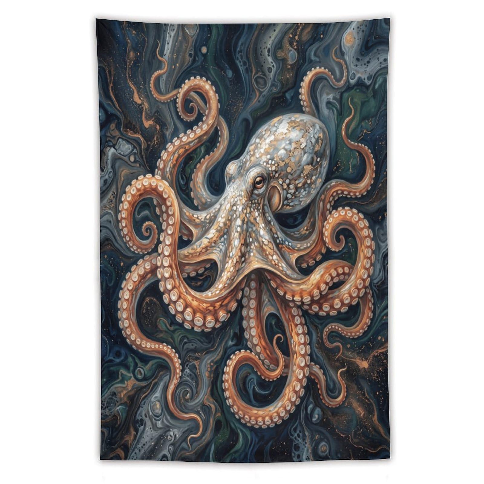 H3B8U2Y5 Ornate Octopus Wall Tapestry, Detailed Illustration Style, Bed