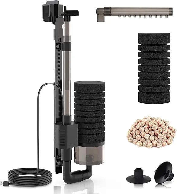 hygger USB Electric Aquarium Sponge Filter with Ceramic Balls for Up to 75L Tanks