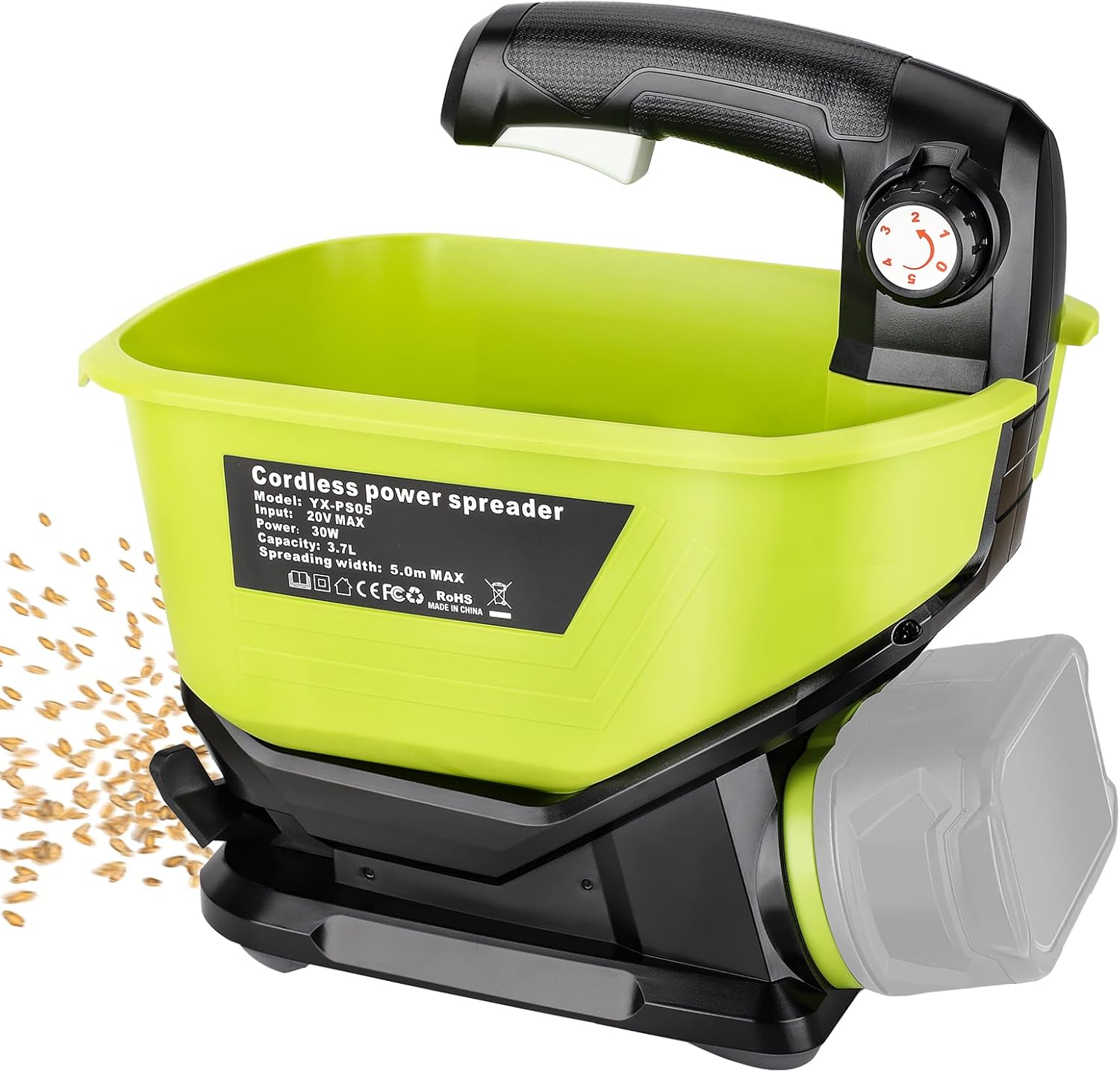 Salt Spreader for Ryobi 18V Battery, Seed Spreader Handheld Fertilizer Spreader Power Spreader Available Year-Round, Grass Seeds, Rock Salt, 3.7L Large Capacity Hopper(Tool Only)