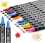 12 Colors Dual Tip Acrylic Paint Markers, Fine Tip and Dot Tip Paint Pens for Rock Painting, Wood, Glass, Ceramic, Fabric, Metal, Plastic, Paper, Canvas, DIY Art Supplies