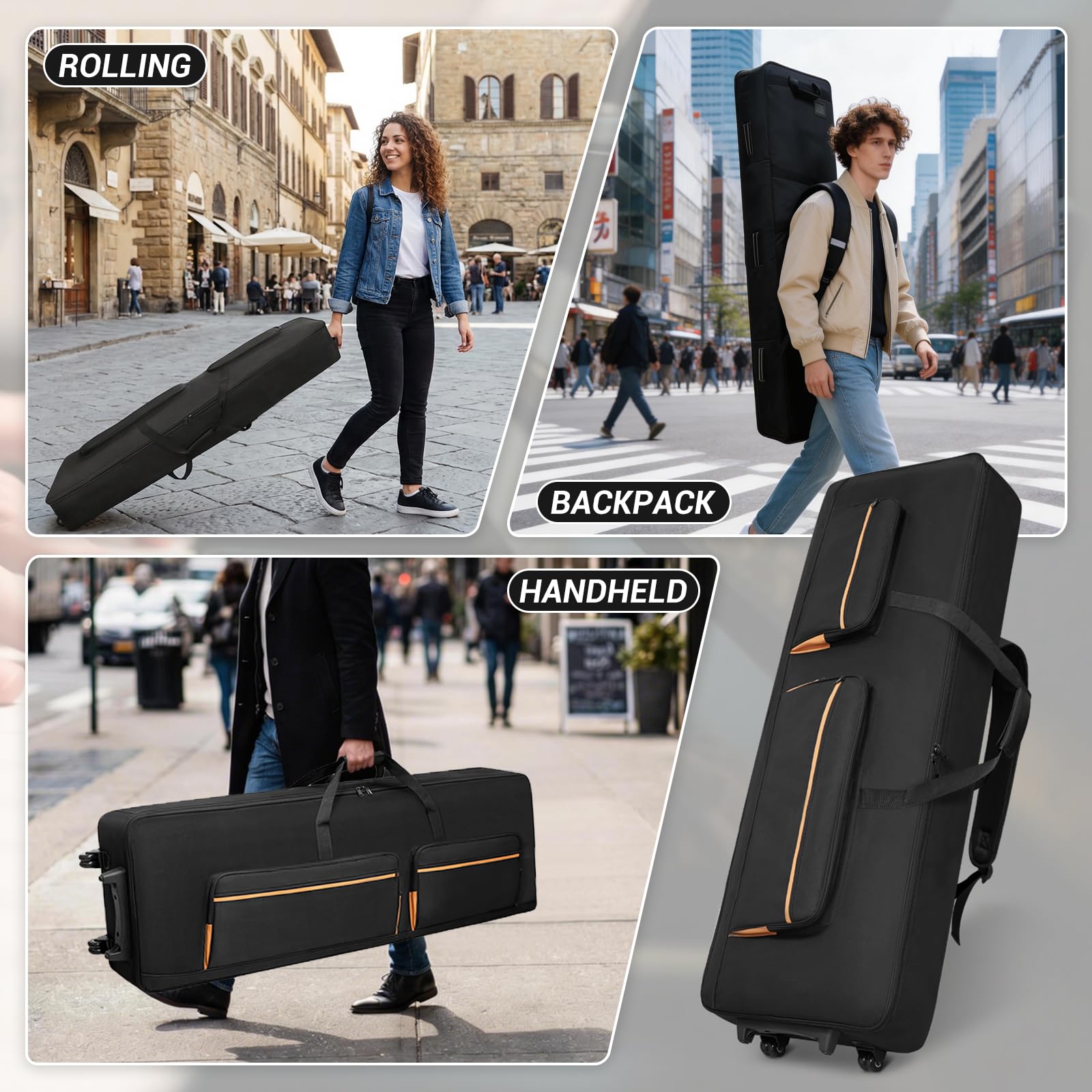 SUNDOY Custodia per tastiera a 88 tasti, 10 mm, imbottita, con ruote, cinghie regolabili e tasche multiple per pianoforte digitale e sintetizzatore