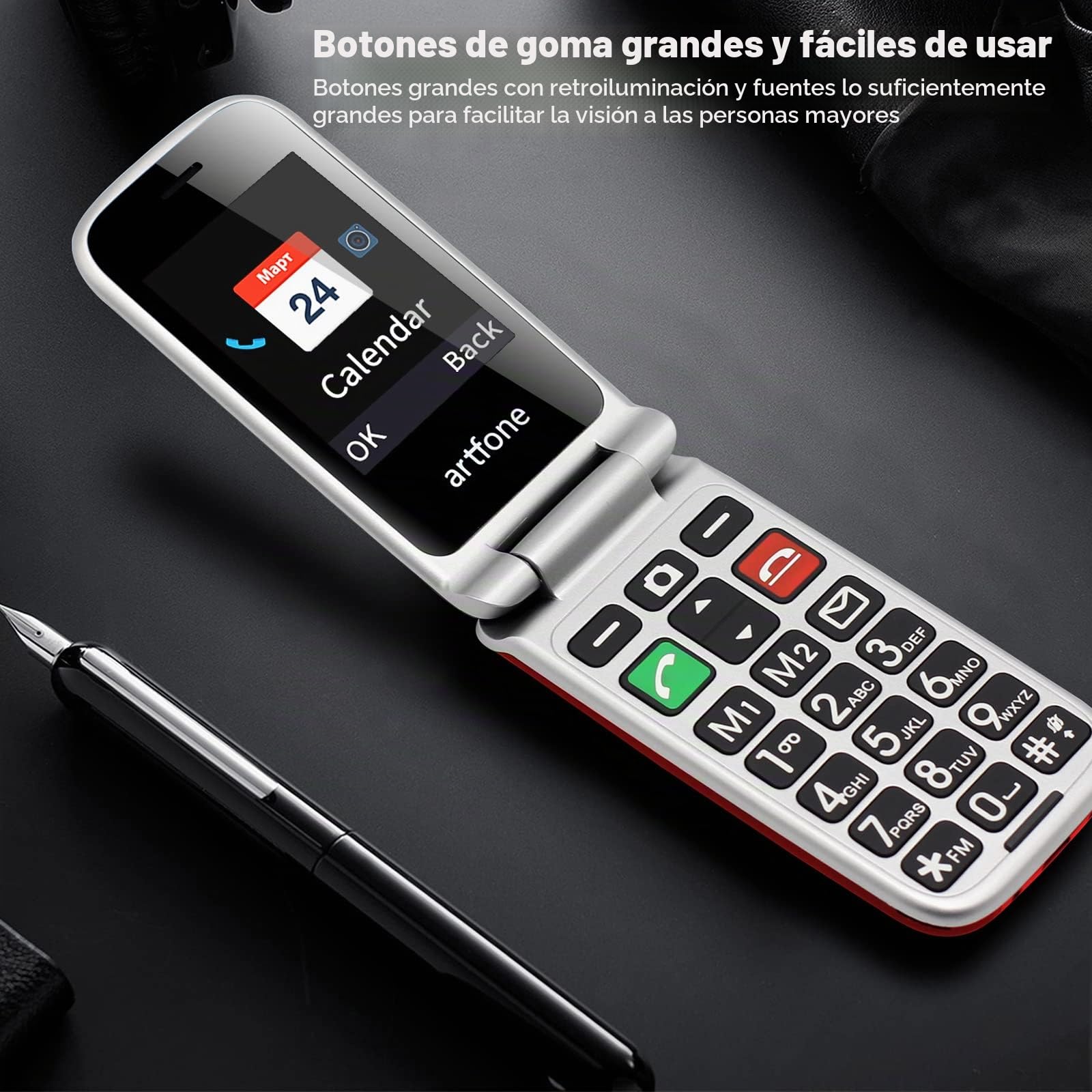 artfone CF241 - Teléfono móvil con tapa para personas mayores, teléfono simple con botón grande para personas mayores, teléfonos GSM, desbloqueados, sin SIM, con pantalla grande de 2.4 pulgadas (rojo)