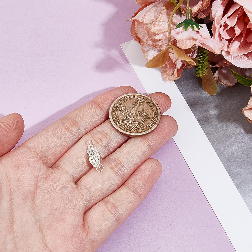 2 Stück Sterling Silber Perlenfiligran Halskettenverschluss, 14.5mm Ovaler Filigraner Fischhaken Verschluss Pferdeauge Schiebeverschlüsse Armband Verbinder Für Halsketten Armbänder Ketten