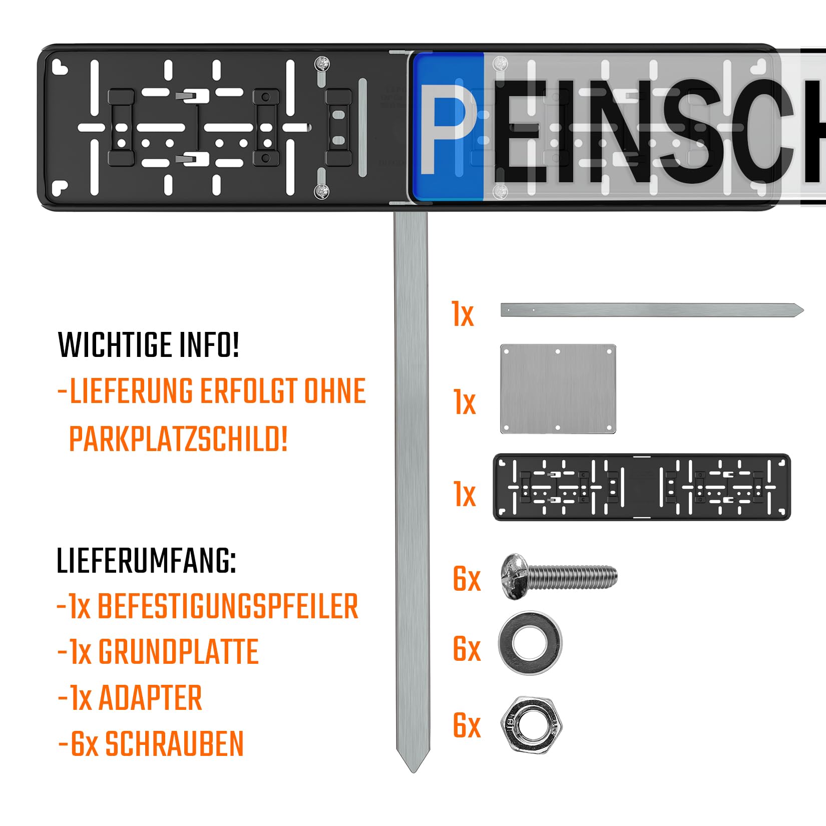 Einschlagpfosten Erdspieß für Kennzeichen 520x110 Halterung zum Einschieben Parkplatzkennzeichen Pfosten Edelstahl Kennzeichenbefestigung Schilderbefestigung Schildbefestigung Parkplatzmarkierung