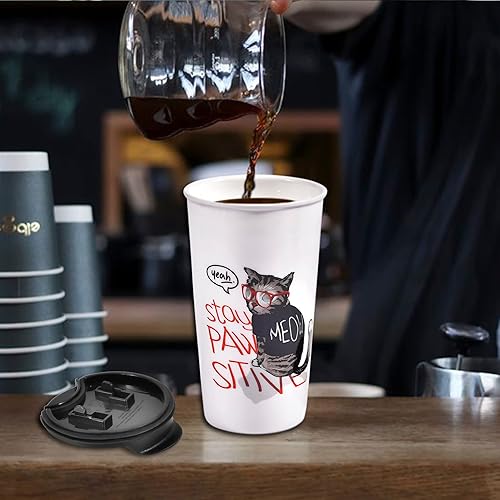Miniatura 41 de Taza de café de viaje de cerámica, 12 onzas, portátil, taza de viaje con tapa, taza alta de doble pared, vaso para llevar para portavasos de NewDay