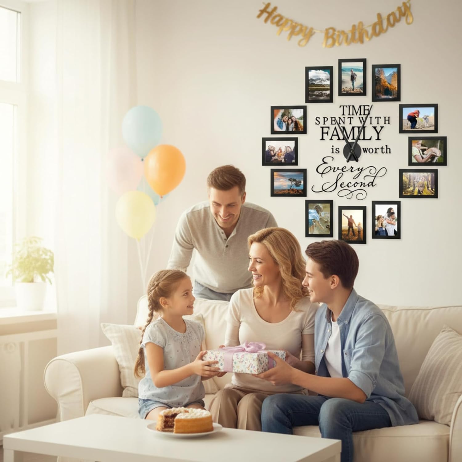 Family Photo Clock Frame Wall Decor for Living Room, Family Picture Frame Clock Wall Art, Mother's Day Gifts, Mom Birthday Gifts, Room Decor(5 x 7 Inch,Black)