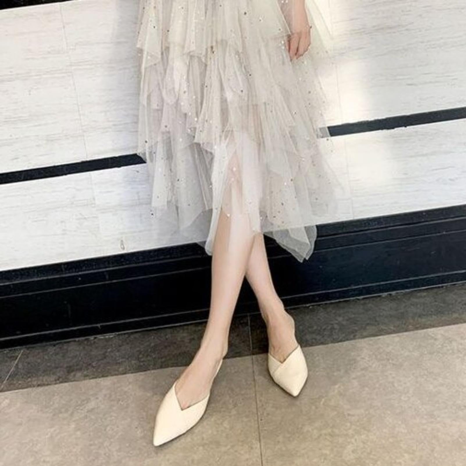 Generico Scarpe da Donna Mule con Slingback E Punta Appuntita | Scarpe Da Vestito Da Ufficio Con Taglio A V, Scivolare Su Sandali Estivi, Tacchi Bassi A Cilindro Sandali Casual