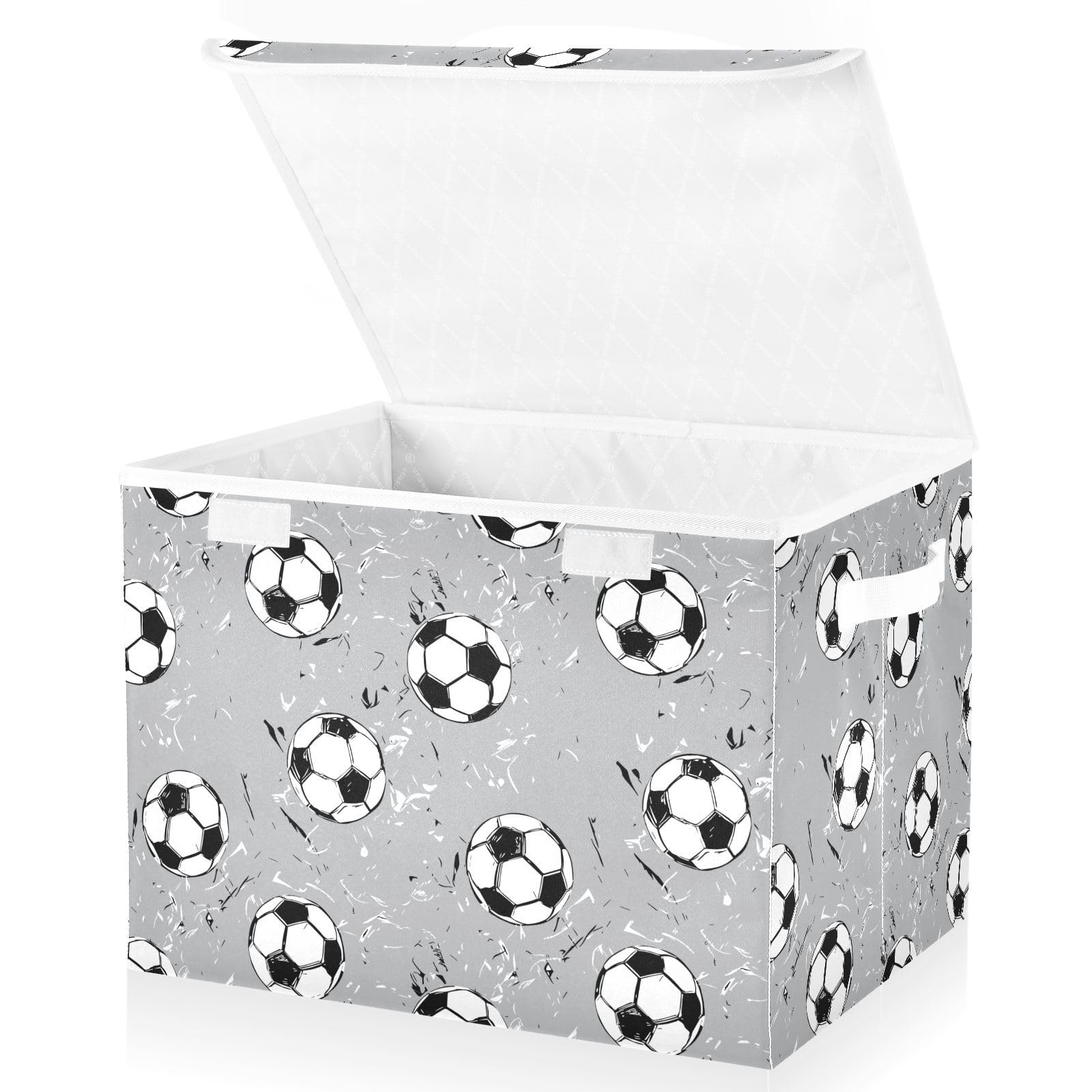 Mnsruu Storage Boxes with Lids, Football Grey Large Storage Basket Organizer Shelves Cube Bin Toy Clothes Underbed