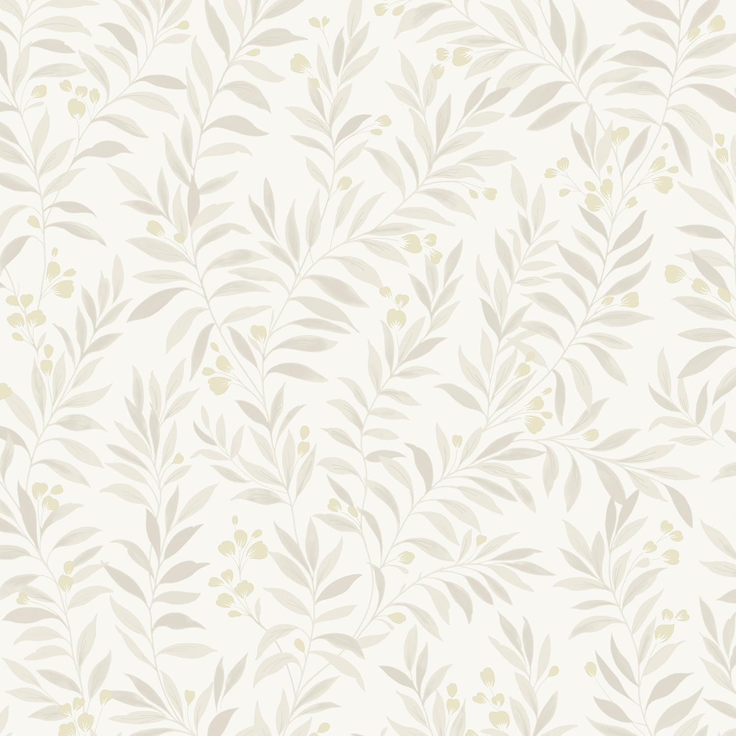 Grandeco Green Sage Trail Foliage And Flowers Textured Wallpaper, Neutral