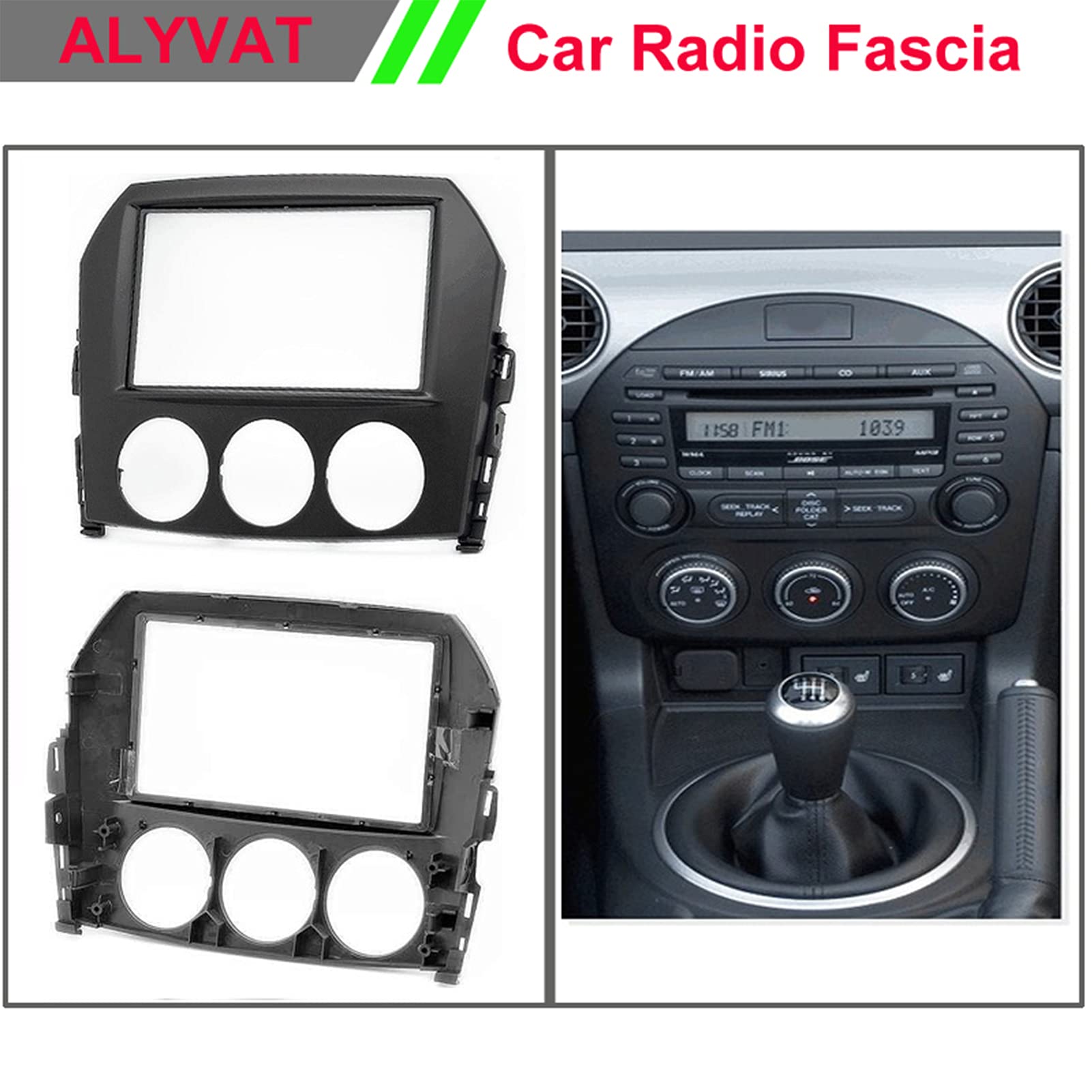 Kit de Tableau de Bord Radio Double DIN, Remplacement de Garniture de Panneau de Tableau de Bord Radio Stéréo 2Din pour MX-5 Miata 2005-2015