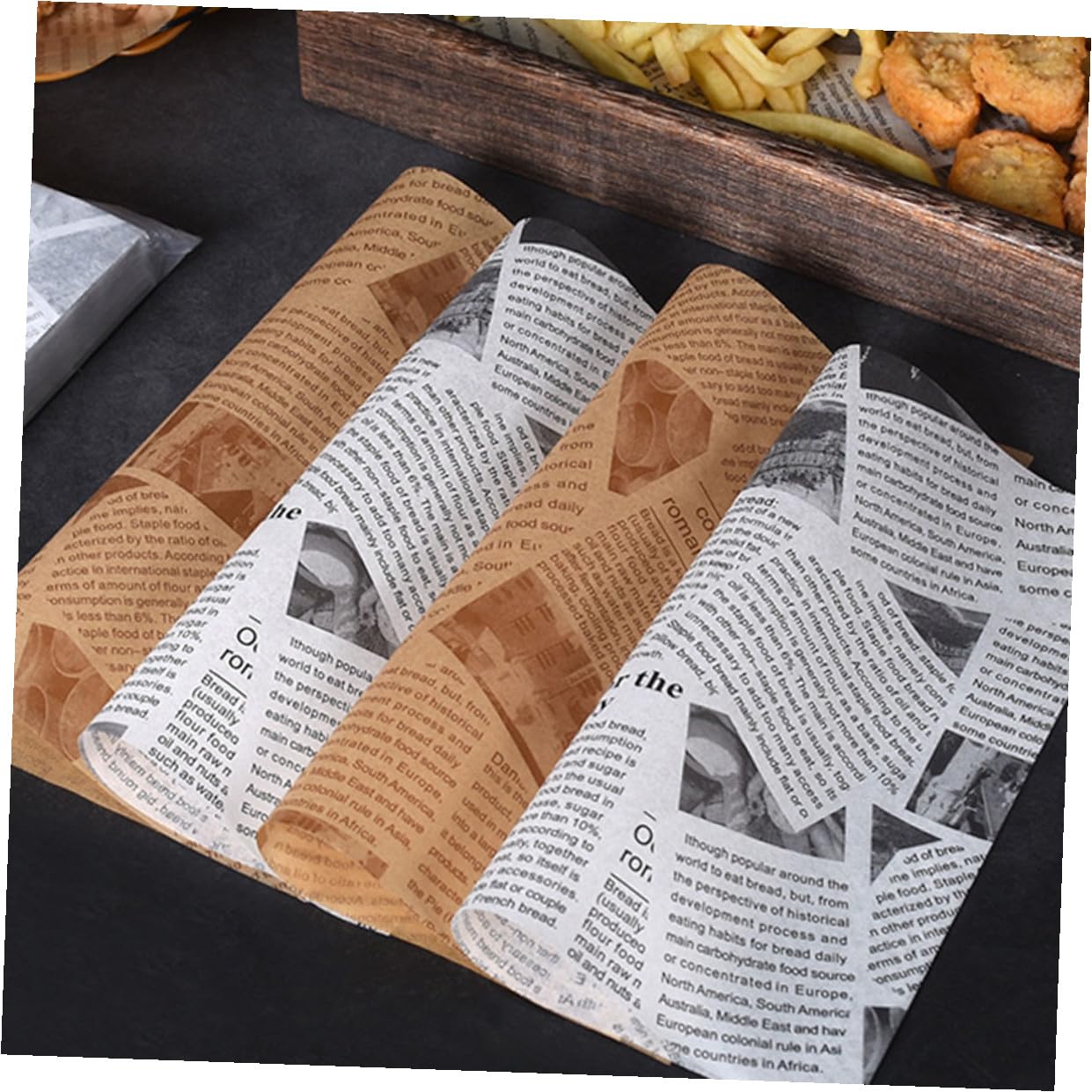 POPETPOP 500 pezzi Carta da Forno Antiaderente per Fritti con Motivo Giornale per Hamburger Patatine e Snack Assorbente Olio e Adatta Pizza e Sandwich