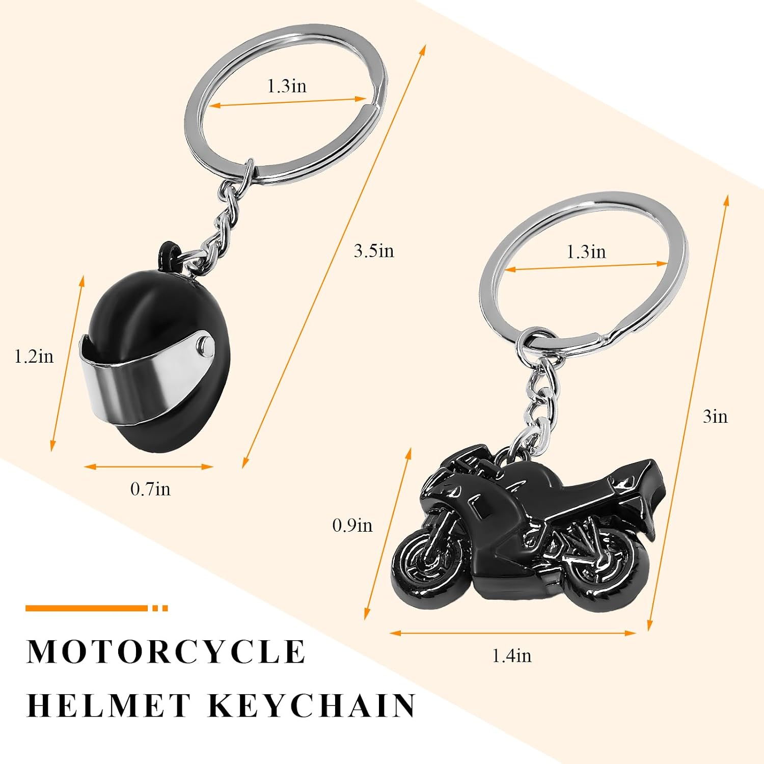 2PCS Motorcycle Helmet Keychain, 3D Mini Helmet Keyring Motorbike Key Fob, Cool Metal Motorcycle Keychain for Men (Black)