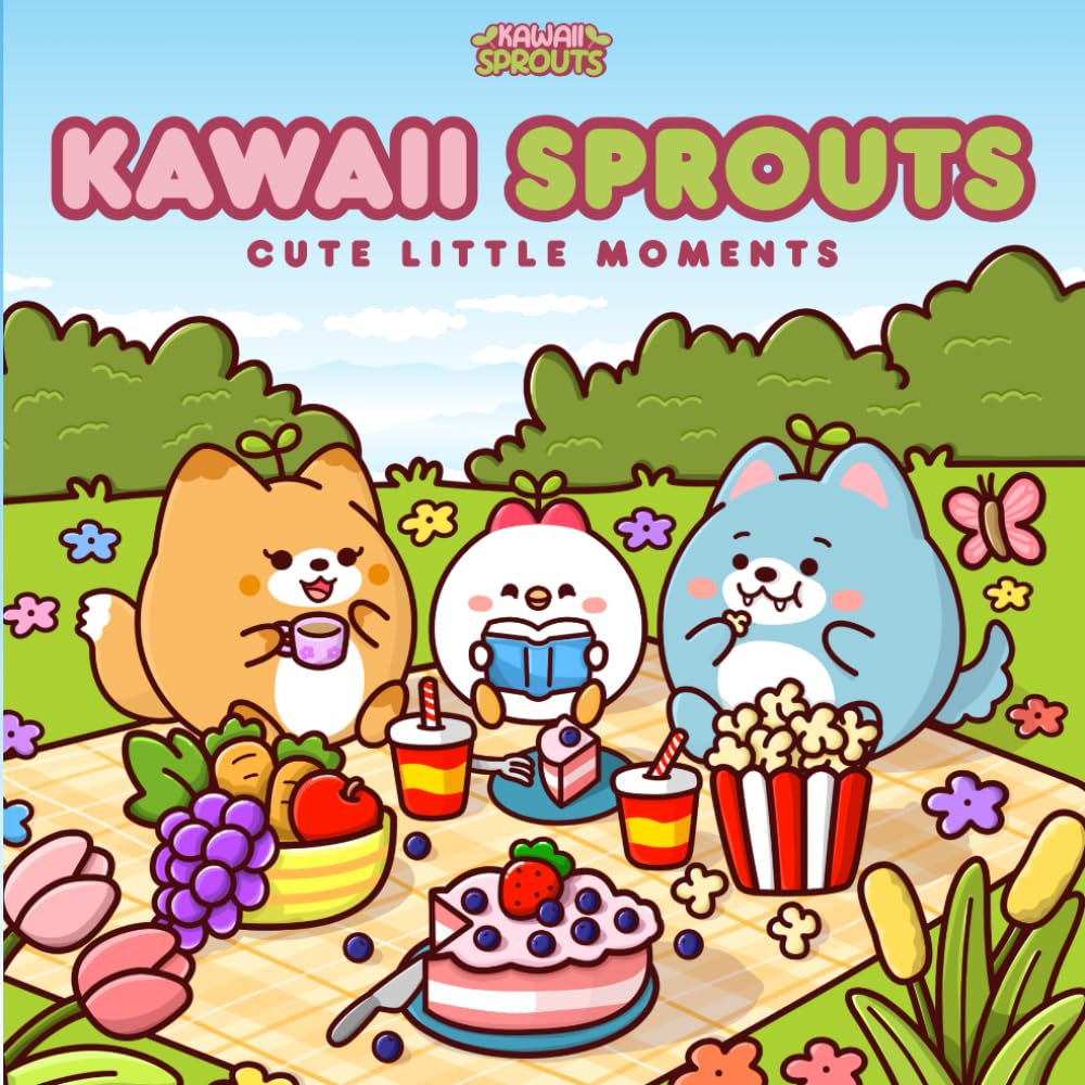 Kawaii Sprouts (Cute Little Moments): Cute & Cozy Kawaii Coloring Pages for Relaxation and Stress Relief for Adults and Kids