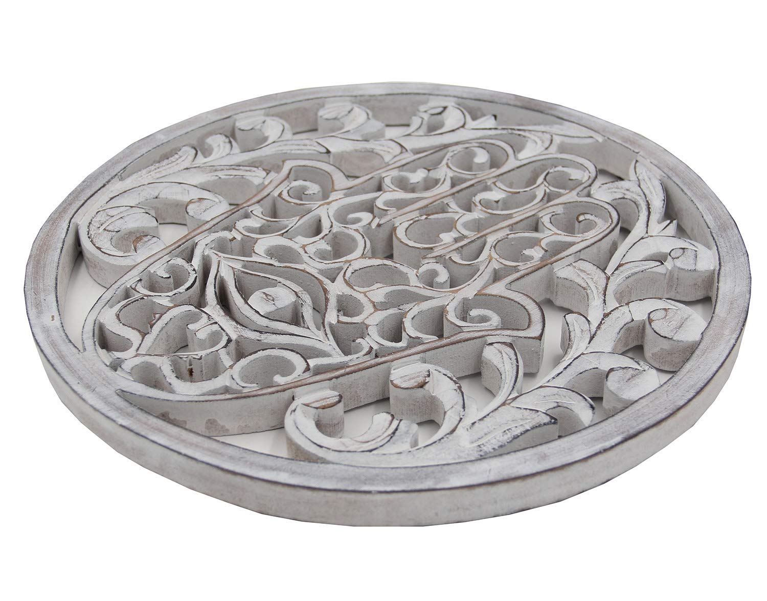 DharmaObjects Handcrafted Hamsa Hand Of Fatima Home Blessing Protection Wooden Rustic Wall Mounted Decor Hanging Art (White)