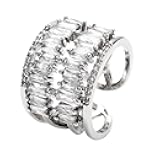 Jojomina Silver Adjustable Baguette Statement Rings for Women Chunky Crystal Rhinestone Cocktail Ring for Party Engagement Wedding Anniversary