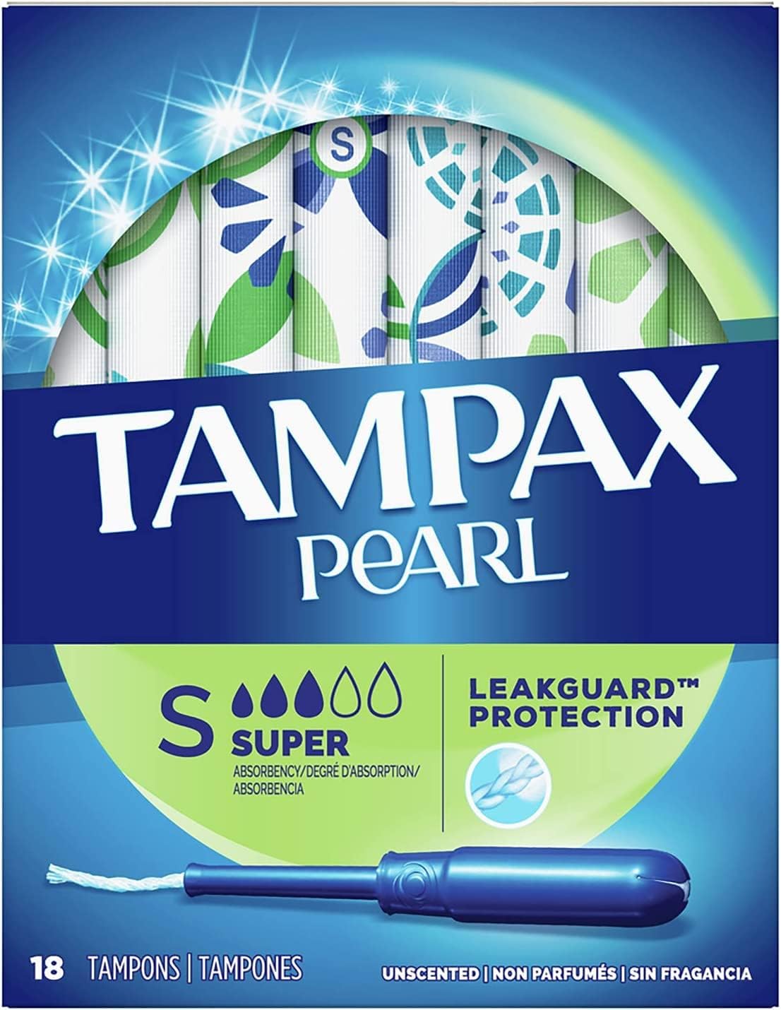 Tampax Tampons Pearl Super 18 Count Leakguard Unscented (Pack of 6)
