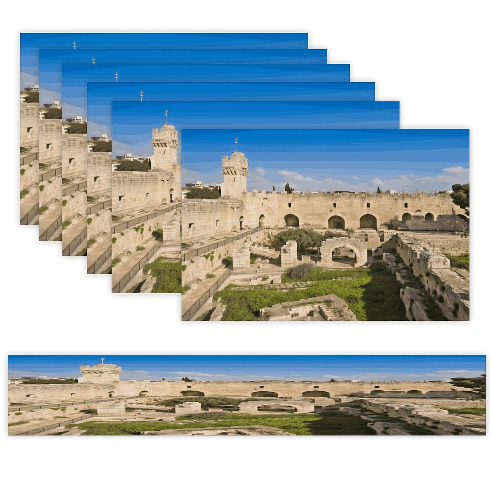 Israel at The Tower of David Table Runner and Placemats Set of 6 for Kitchen Washable Table Mats Heat Resistant Place Mats Non-Slip Place Mat Wipeable Placemat(6 Placemats+1 Table Runner)