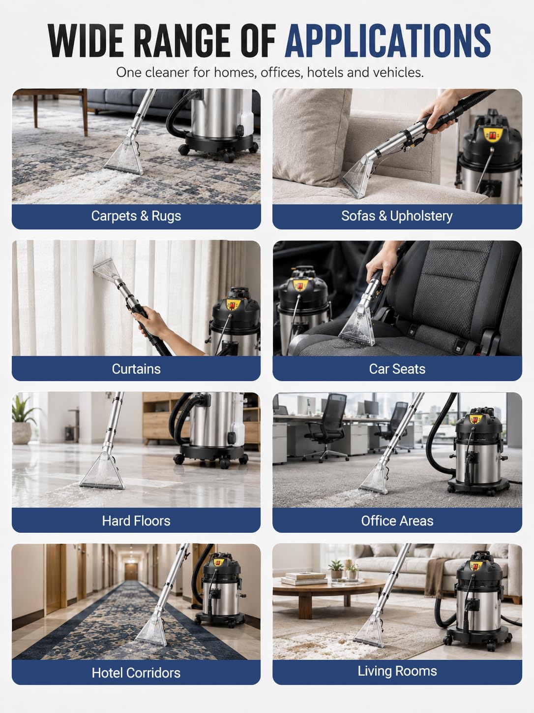Máquina de Limpieza de Alfombras 3 en 1, Inyector Extractor Profesional 30L | Boquilla Grande, Cabezal para Tapicerías, Cepillos, Boquilla Estrecha y Escobilla para Alfombras, Sofás, Suelos y Coches