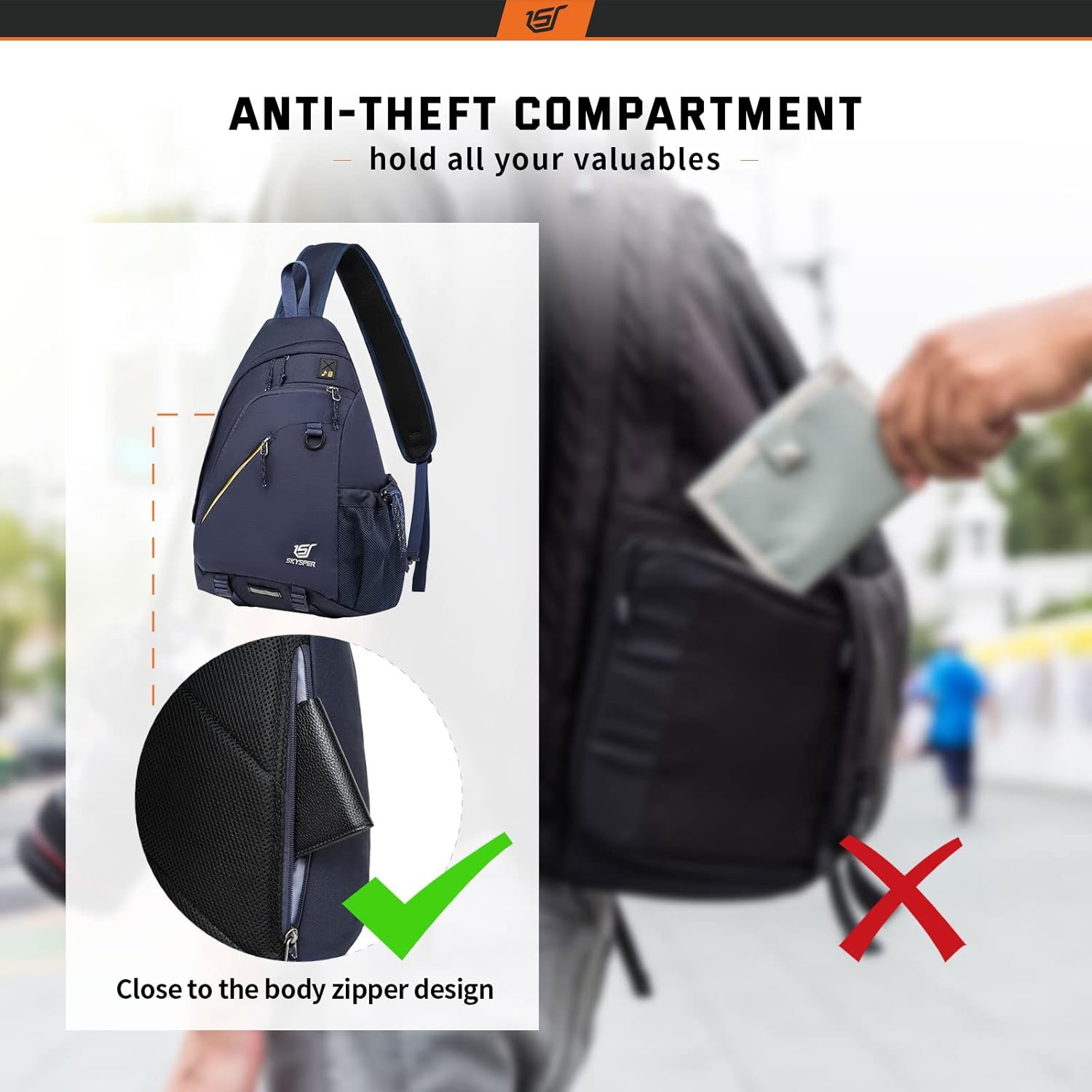 SKYSPER Sling Laptop Bag (Up to 13 Inch) - 18L Crossbody Sling Backpack Travel Shoulder Bag Hiking Daypack for Men Women(Navyblue) - Image 3