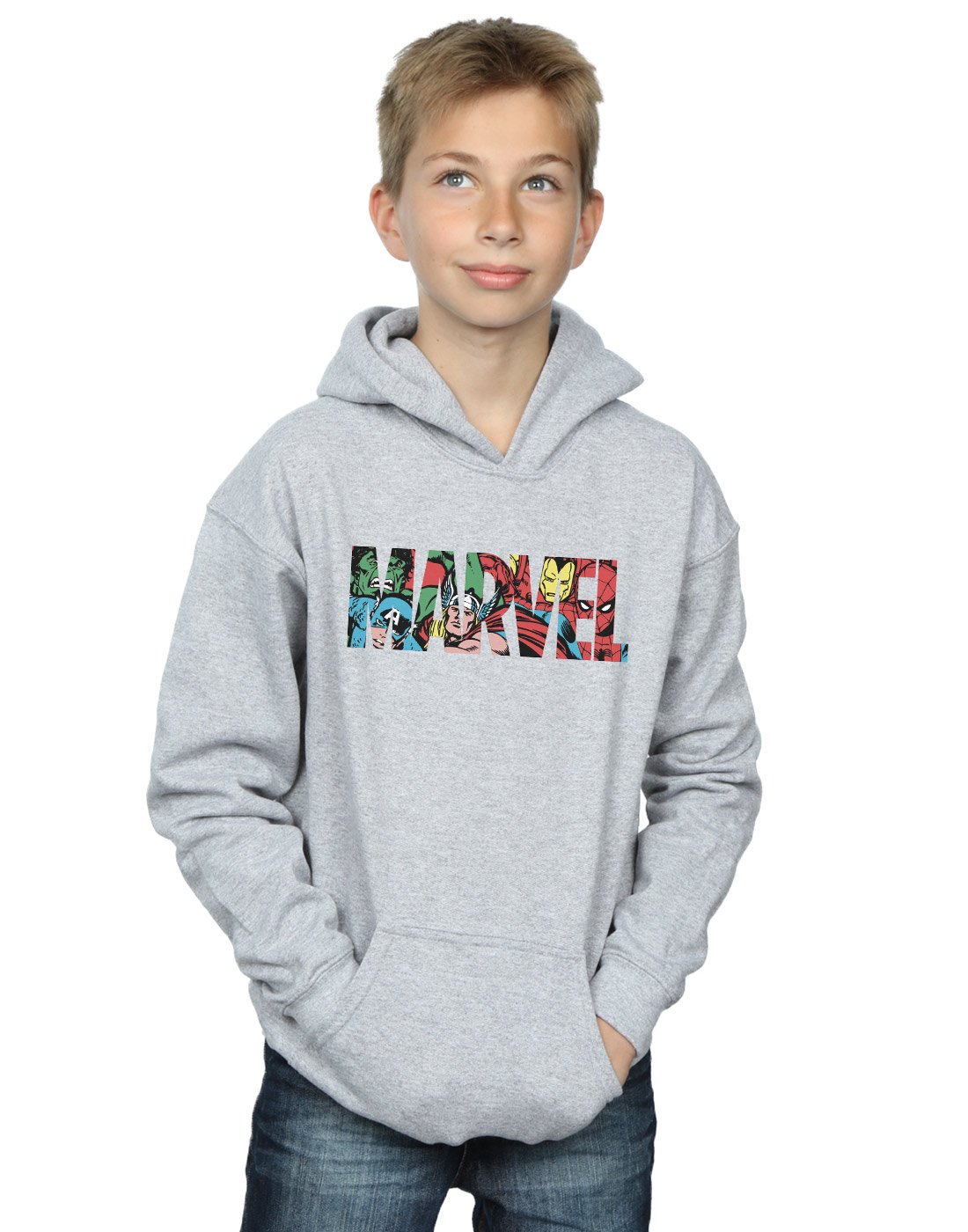 Absolute Cult Boys Sport Grey Marvel Comics Logo Character Infill Hoodie 12-13 Years