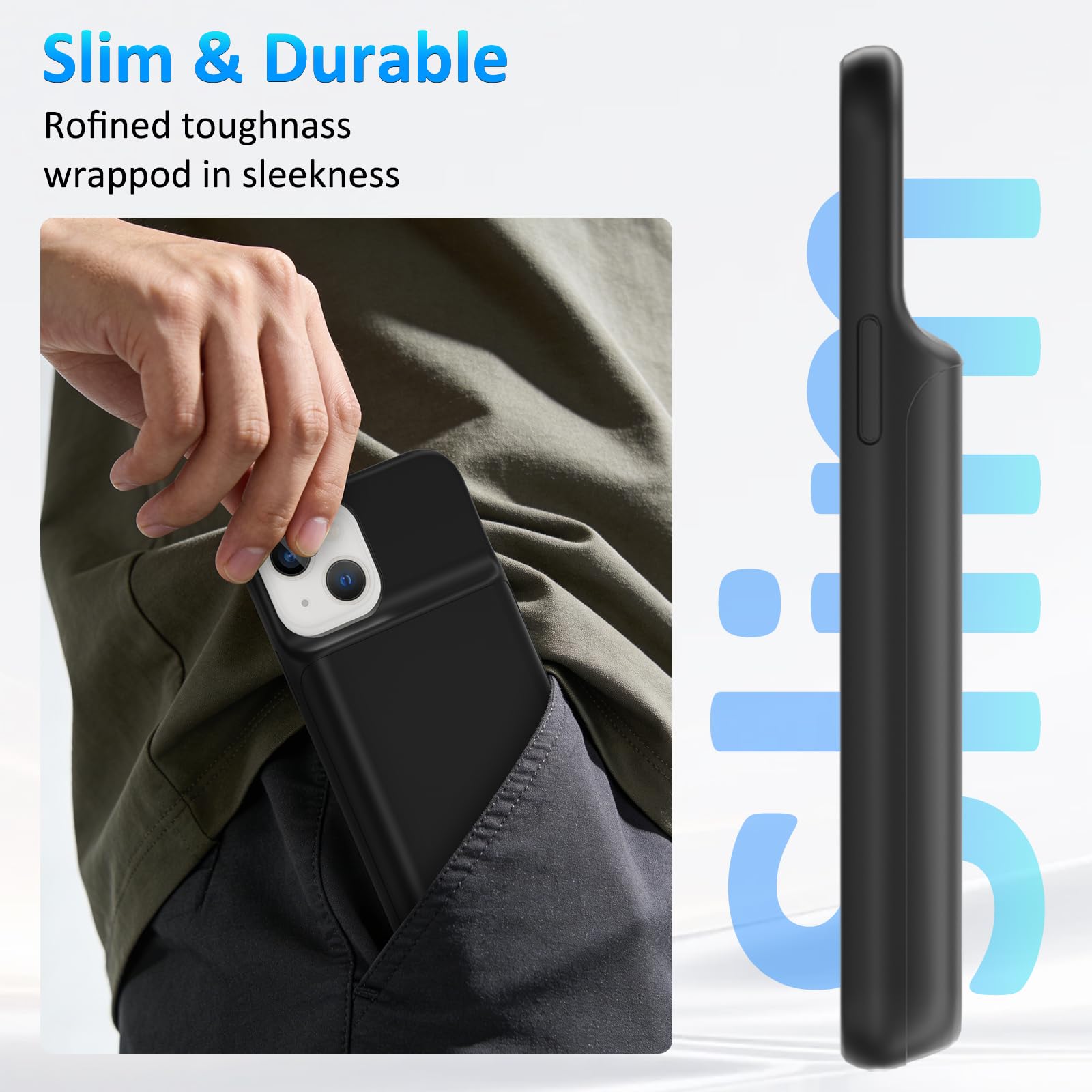 Akkuhülle für iPhone 12 Mini/13 Mini(5.4“), 8500mAh Schlanke Tragbare Ladeschutzhülle, Wiederaufladbare Schutzhülle Powerbank Handyhülle Akku Hülle für iPhone 12 Mini/13 Mini
