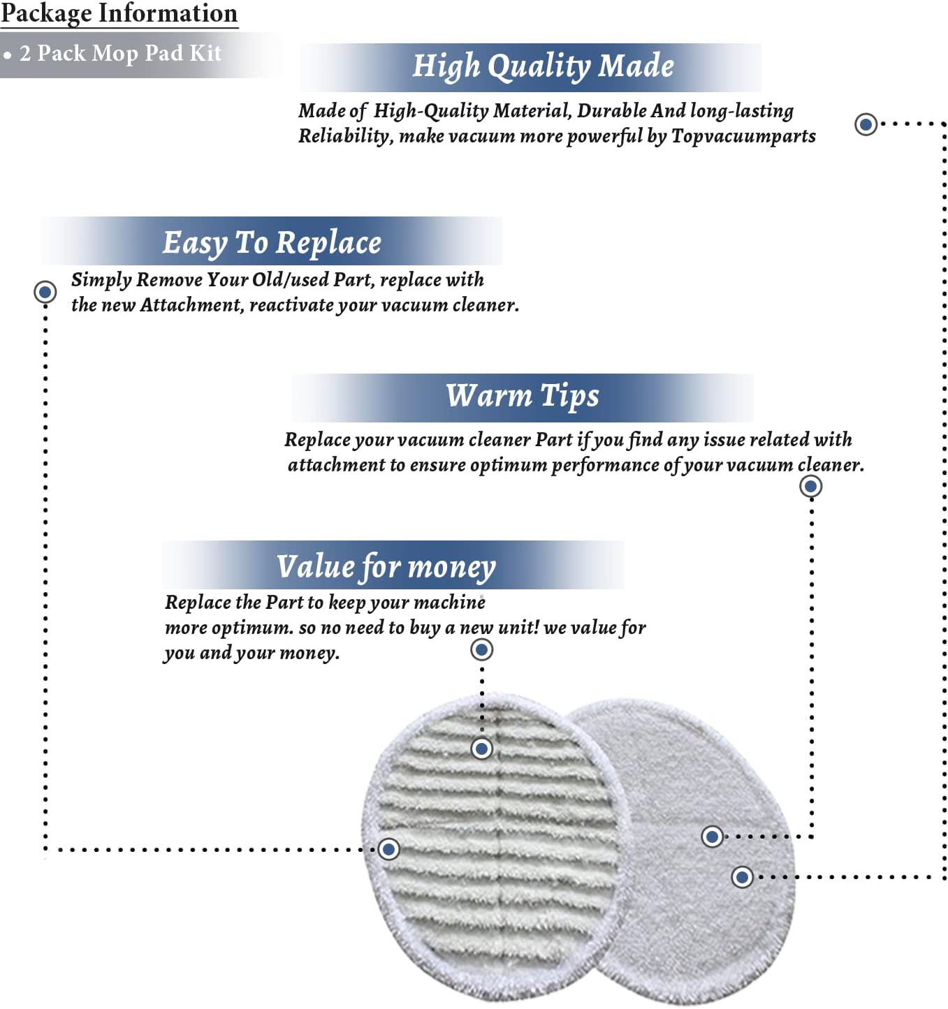 Replacement For Bissell Spinwave Mop Pad Kit Replacement Pads fits 2124, 23158 (8 Pads Total)
