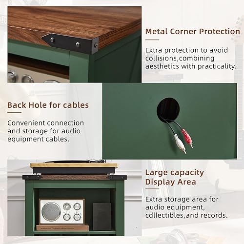 Miniatura 6 de Soporte para tocadiscos con almacenamiento de discos de vinilo, mesa de tocadiscos verde con capacidad para hasta 160 álbumes, soporte giratorio de