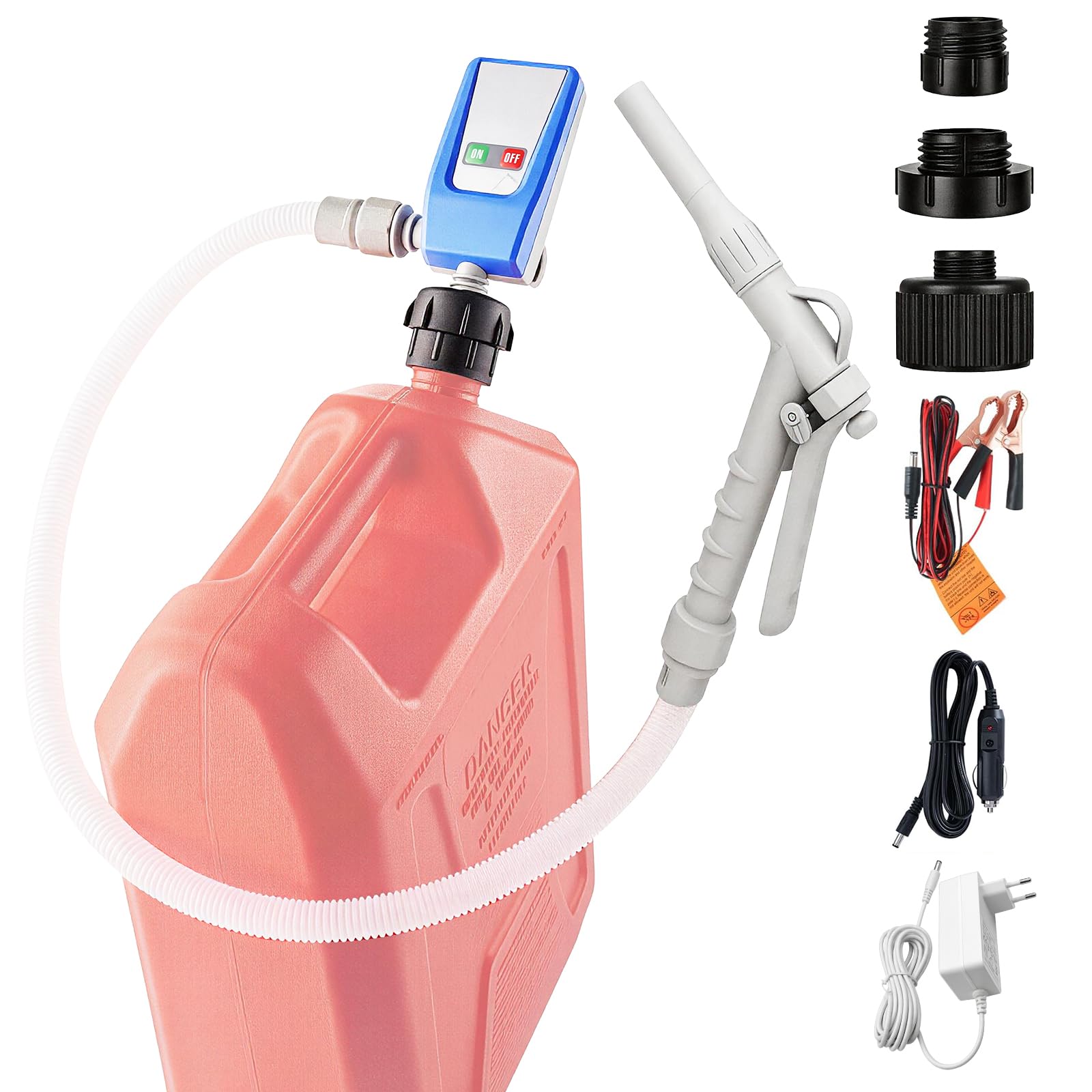 Elektryczna pompa do przepompowywania paliwa 3,2 GPM, głowica pompy 32 mm, pompa paliwa z 3-krotnym adapterem, wąż 1,3 m, przenośna pompa cieczy do benzyny, oleju napędowego i oleju