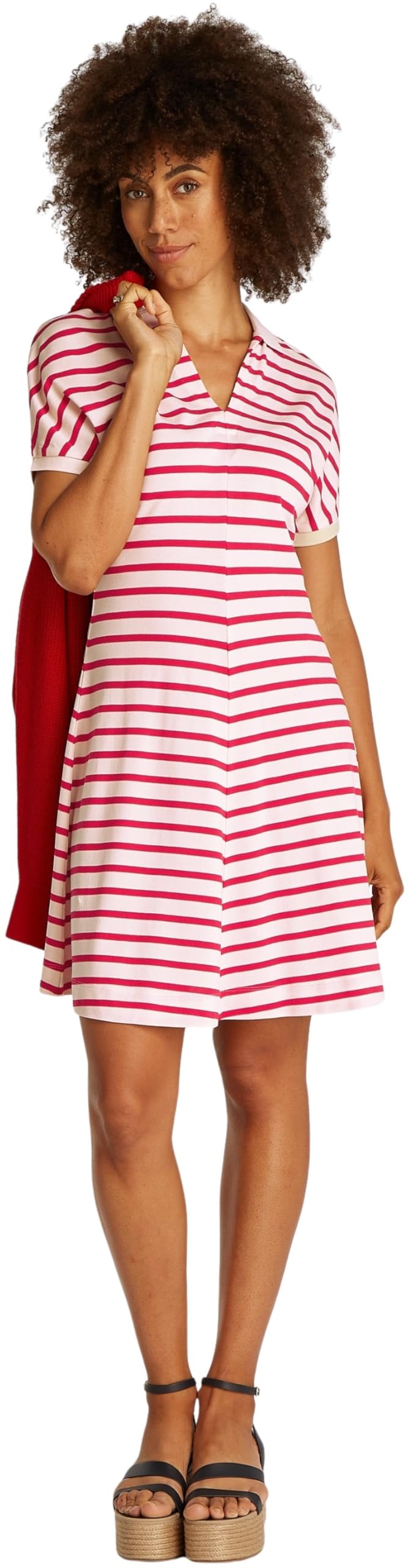 Tommy Hilfiger Women's Lyocell Fit & Flare Polo Dress, Multicolor (Calico/Primary Red M STP), XXL
