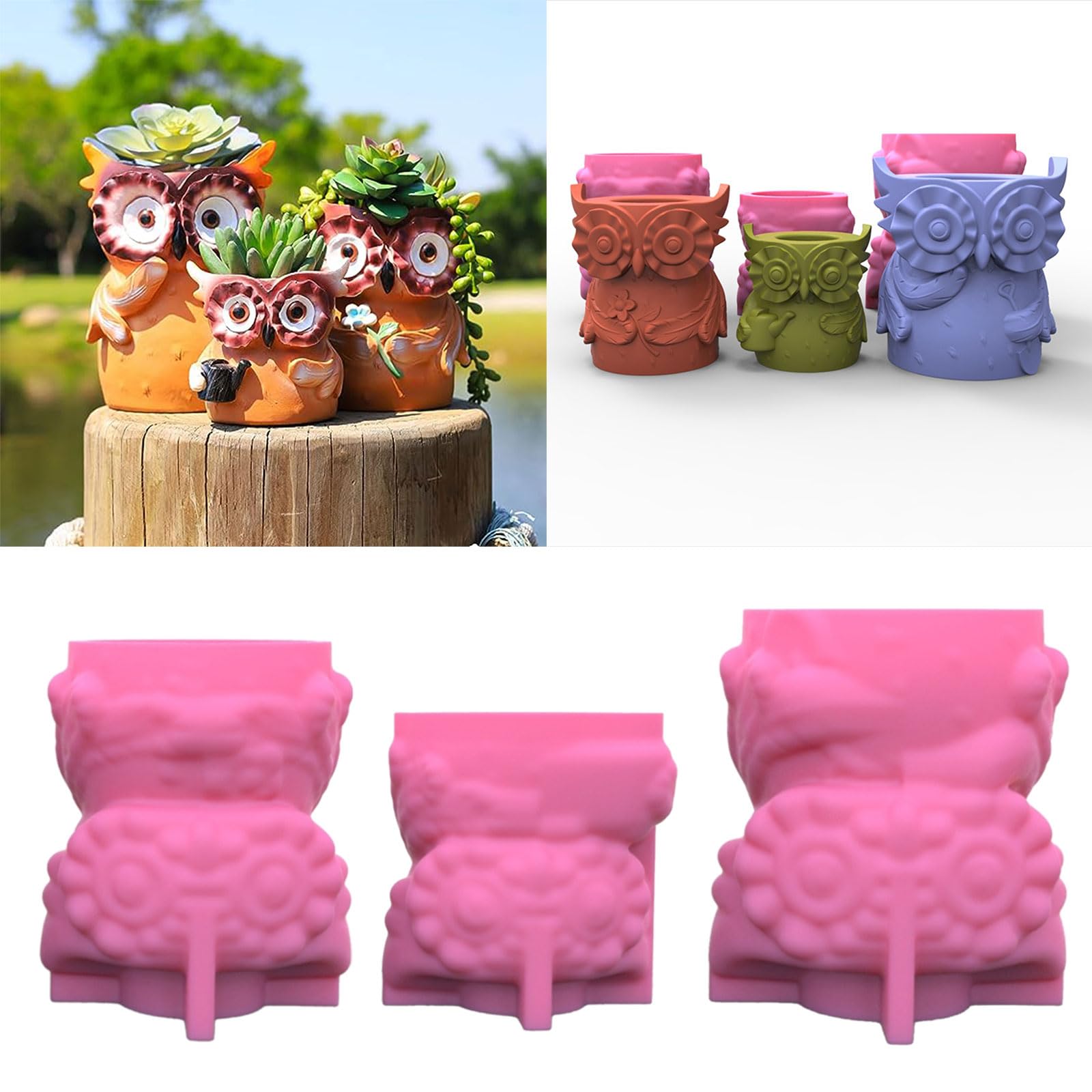 Gufo Mamma Gesso Stampo in Silicone Fai da te Piante grasse Cemento Vaso fiori Vaso Gesso Stampo cemento Argilla Portacandele Gufo Mamma Papà Silicone