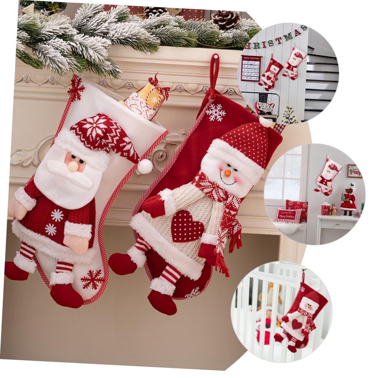 2pezzi Calza di Natale Decorativa Calzini Natalizi Tema Calze di Natale per Albero per Appendere Decorazione Natalizia Classica
