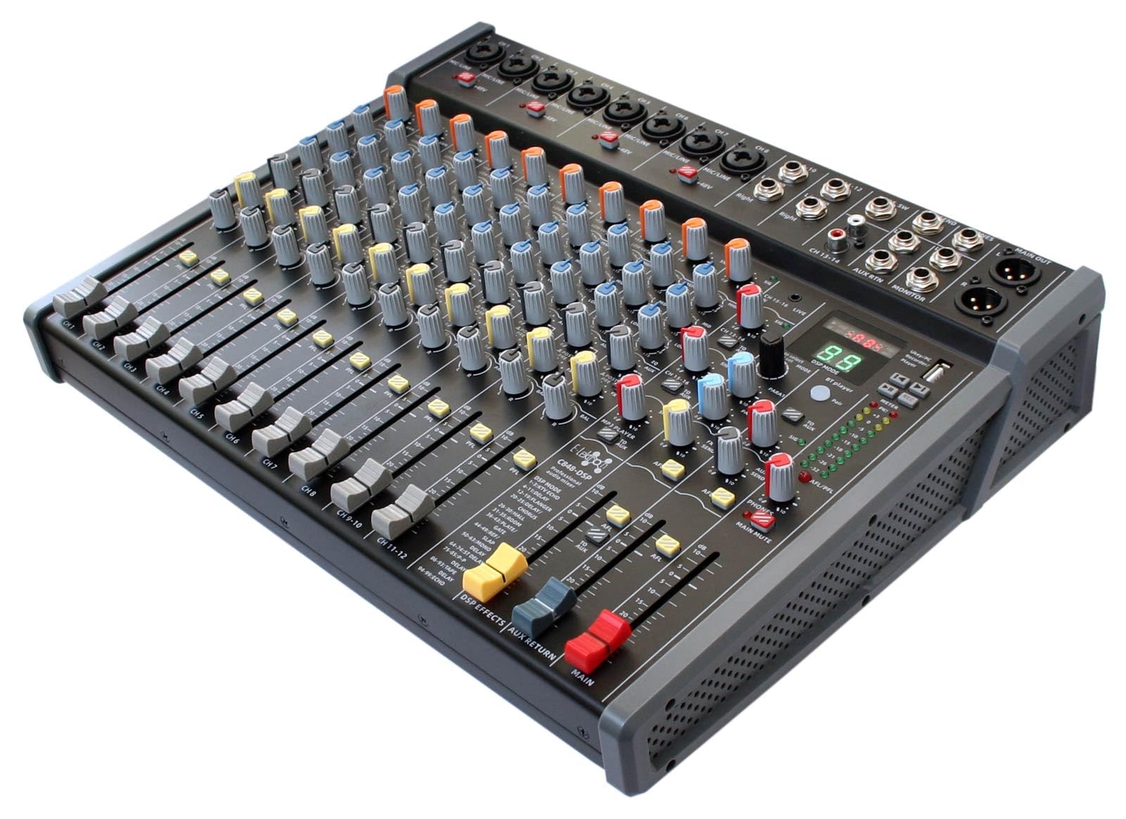 E-Lektron C848-DSP Live Mischpult 8-Kanal + Stereo AUX, BLuetooth, MP3 USB-Interface und Effekt-Prozessor (C848-DSP)