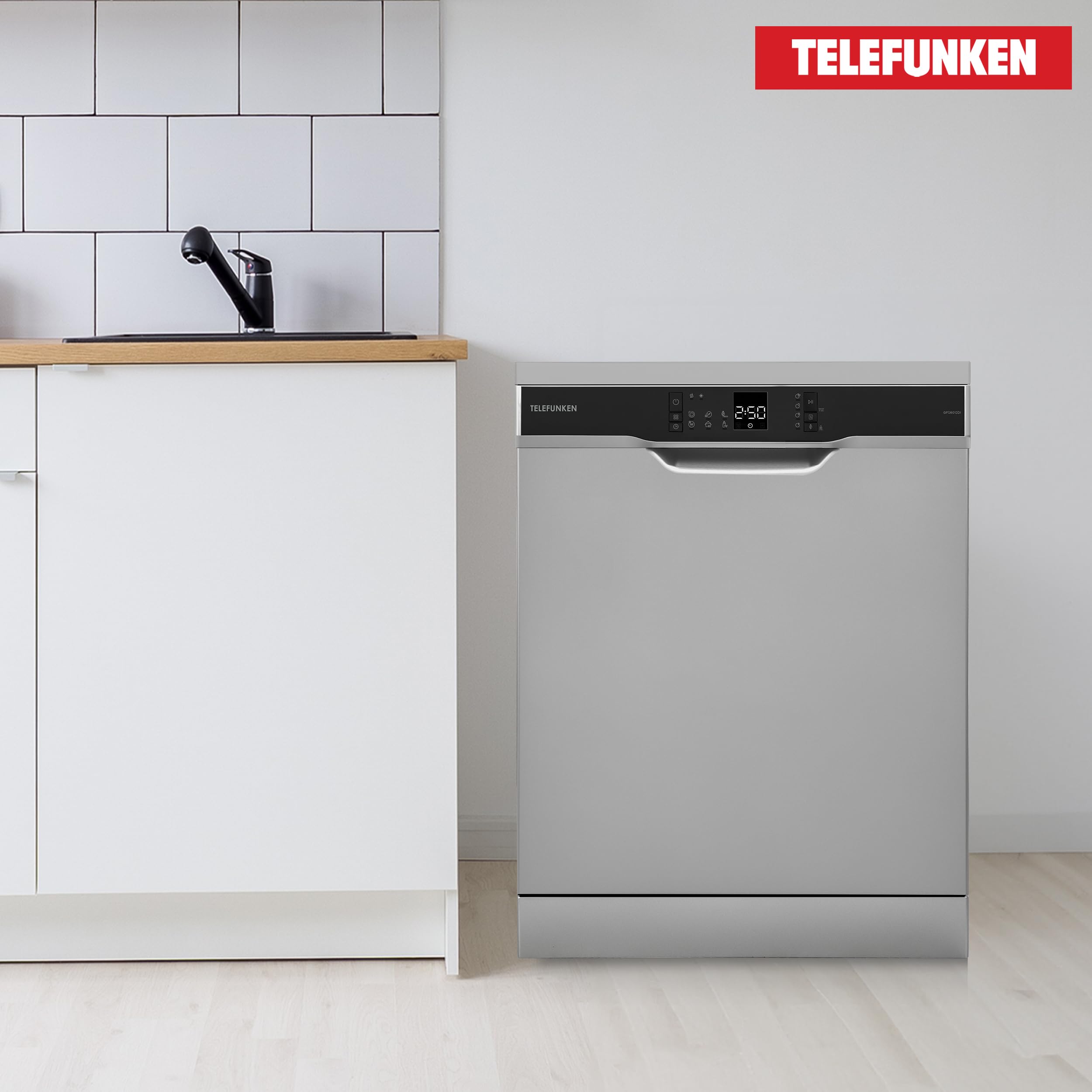 Telefunken Geschirrspüler freistehend 60 cm Silber 12 Maßgedecke 6 Programme AquaStop leise 45 dB